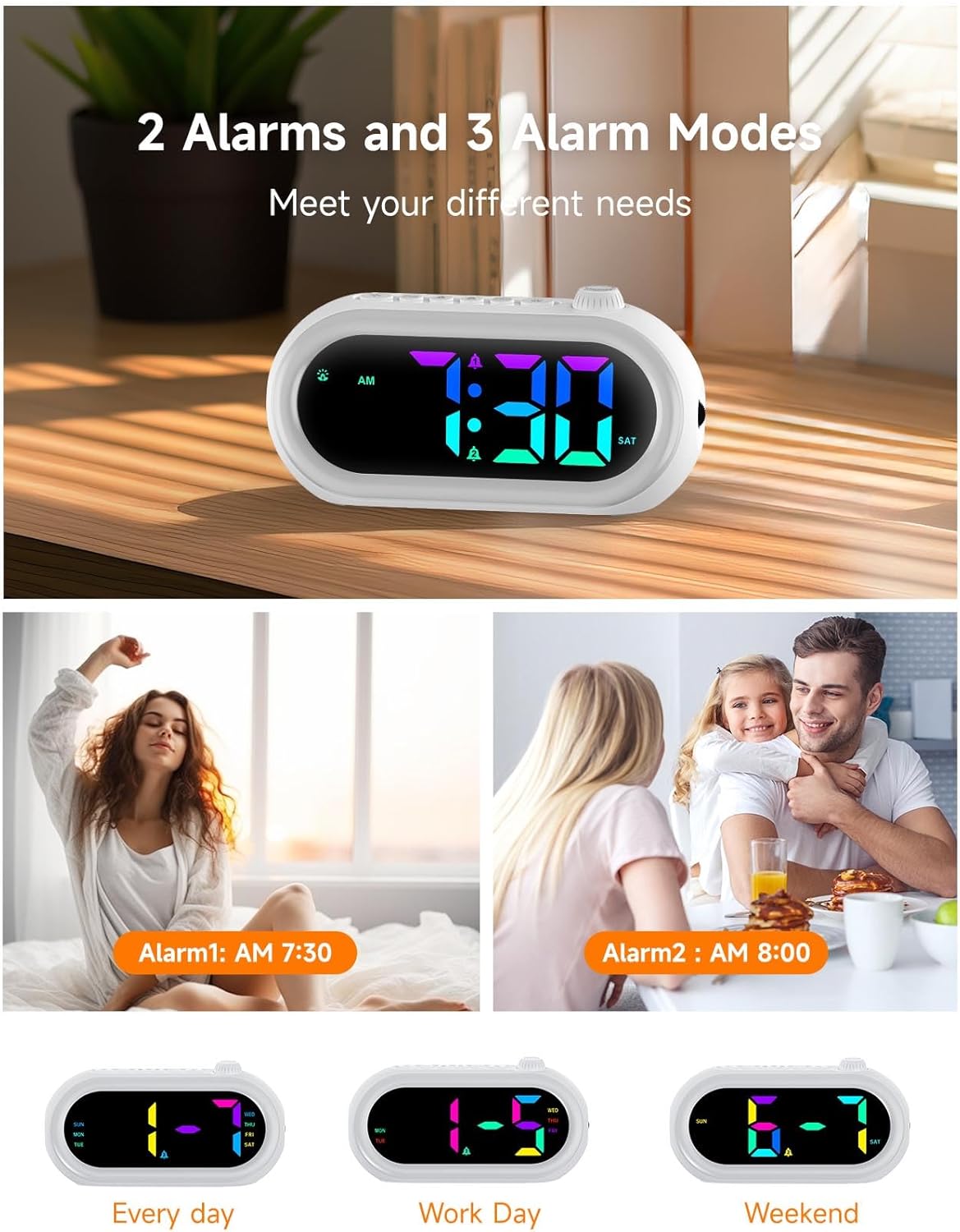 OCUBE Digital Alarm Clocks with Wake Up Light and Dual Alarms