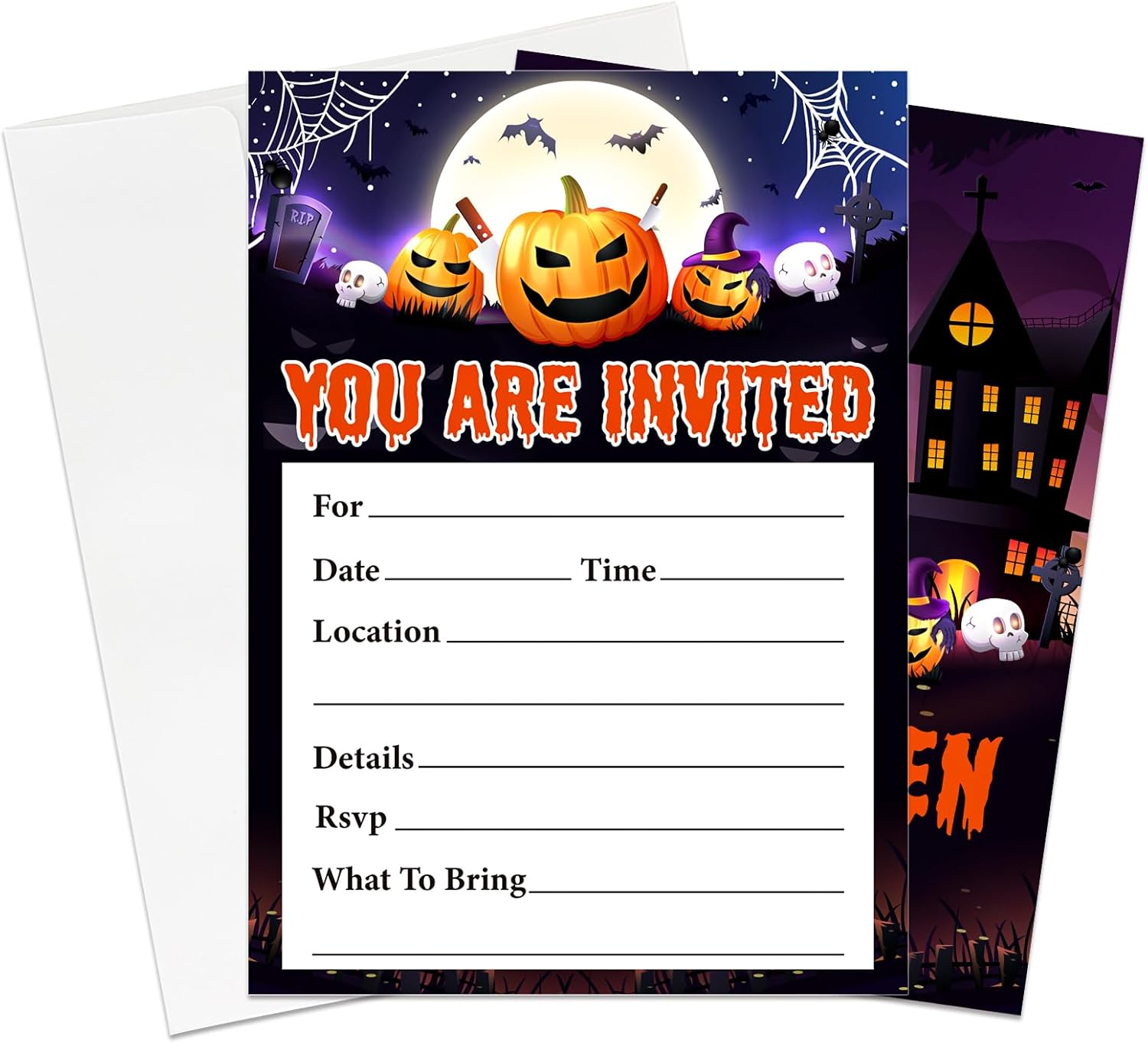 Spooky Halloween Party Invites 15 Set 5x7 Double Sided