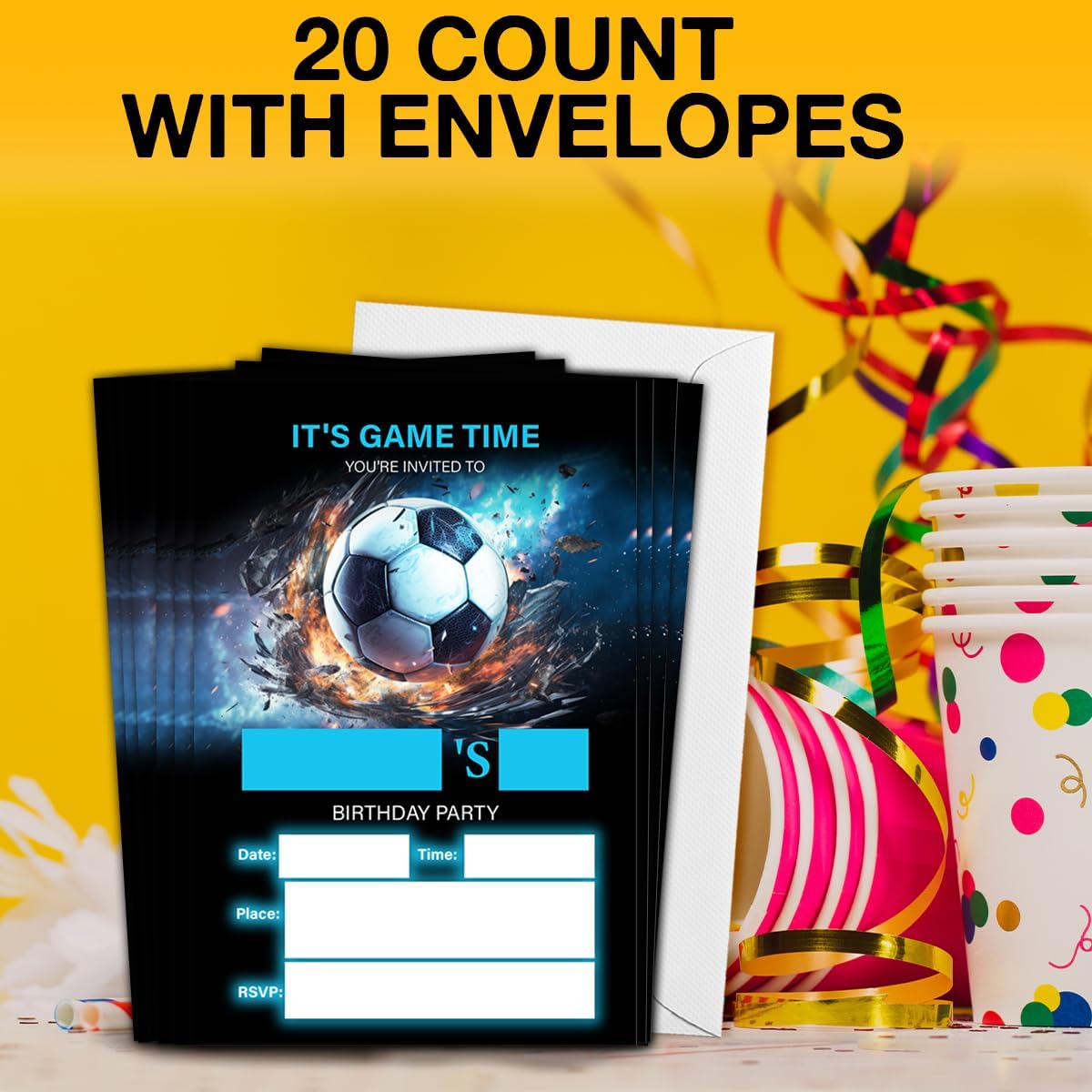 Soccer Birthday Invitations With Envelopes Set of 20