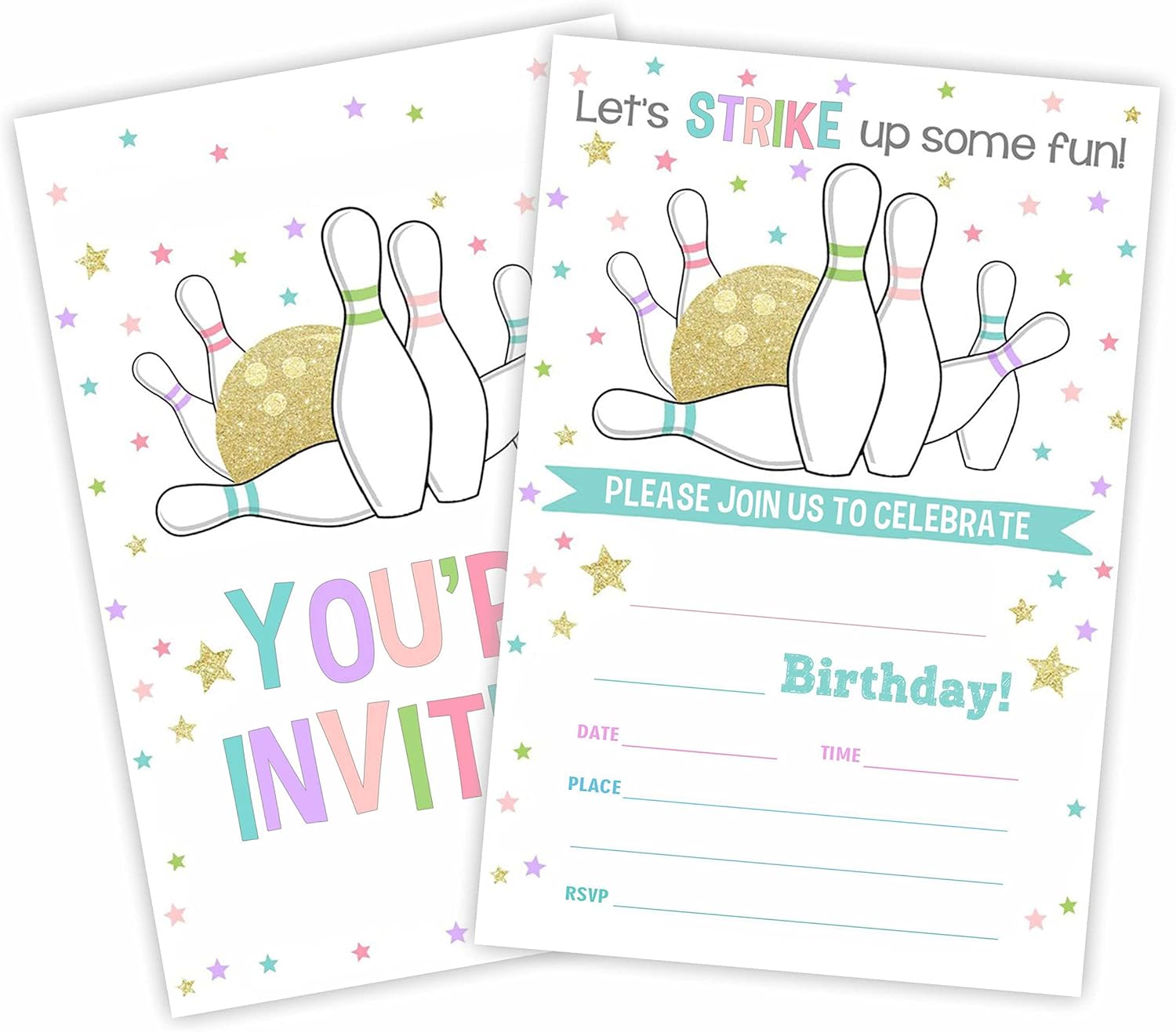Bowling Party Invitation Cards Set 20 With Envelopes