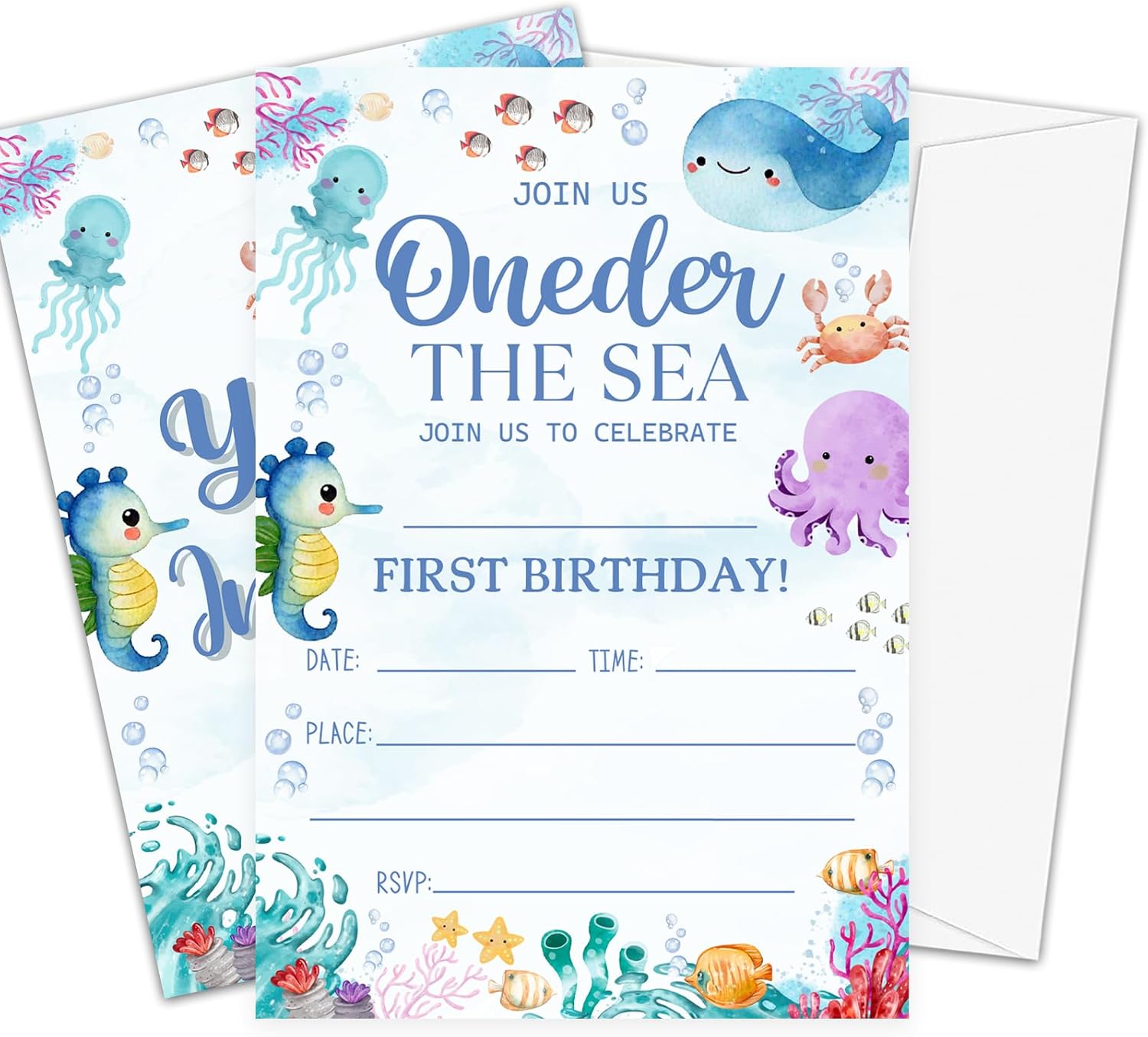 Under the Sea Birthday Invites 20 Pack with Envelopes