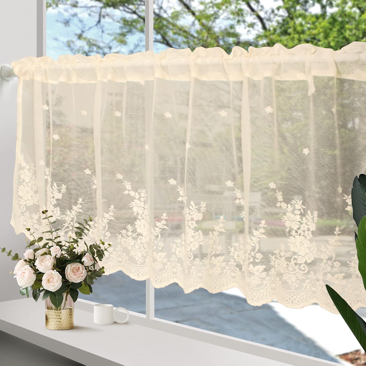 Zhh E-Commerce Beige Floral Valance Window Treatment