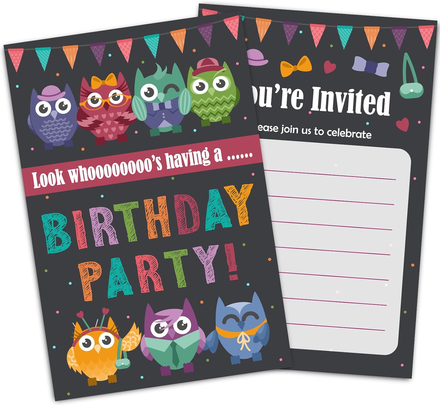 Owl Themed Birthday Invitations with Envelopes 30Pack