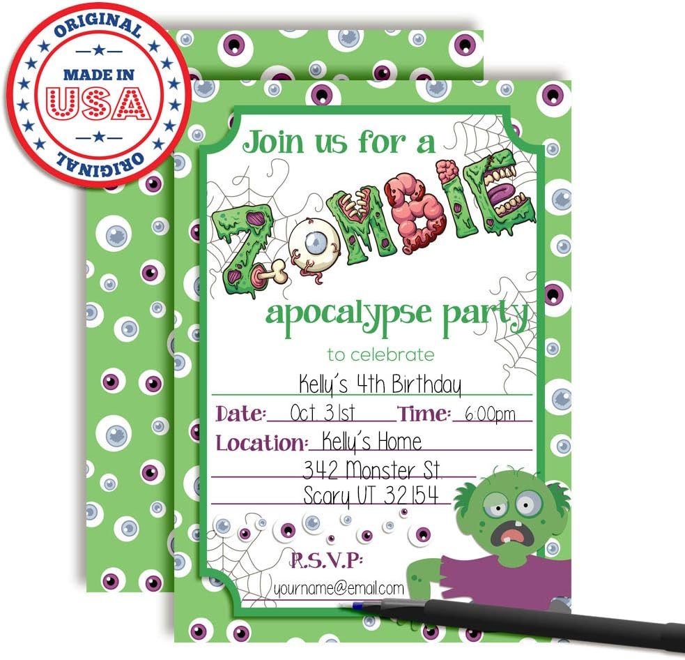 Zombie Halloween Party Invites 20pcs 5x7 Fill In Cards with Envelopes