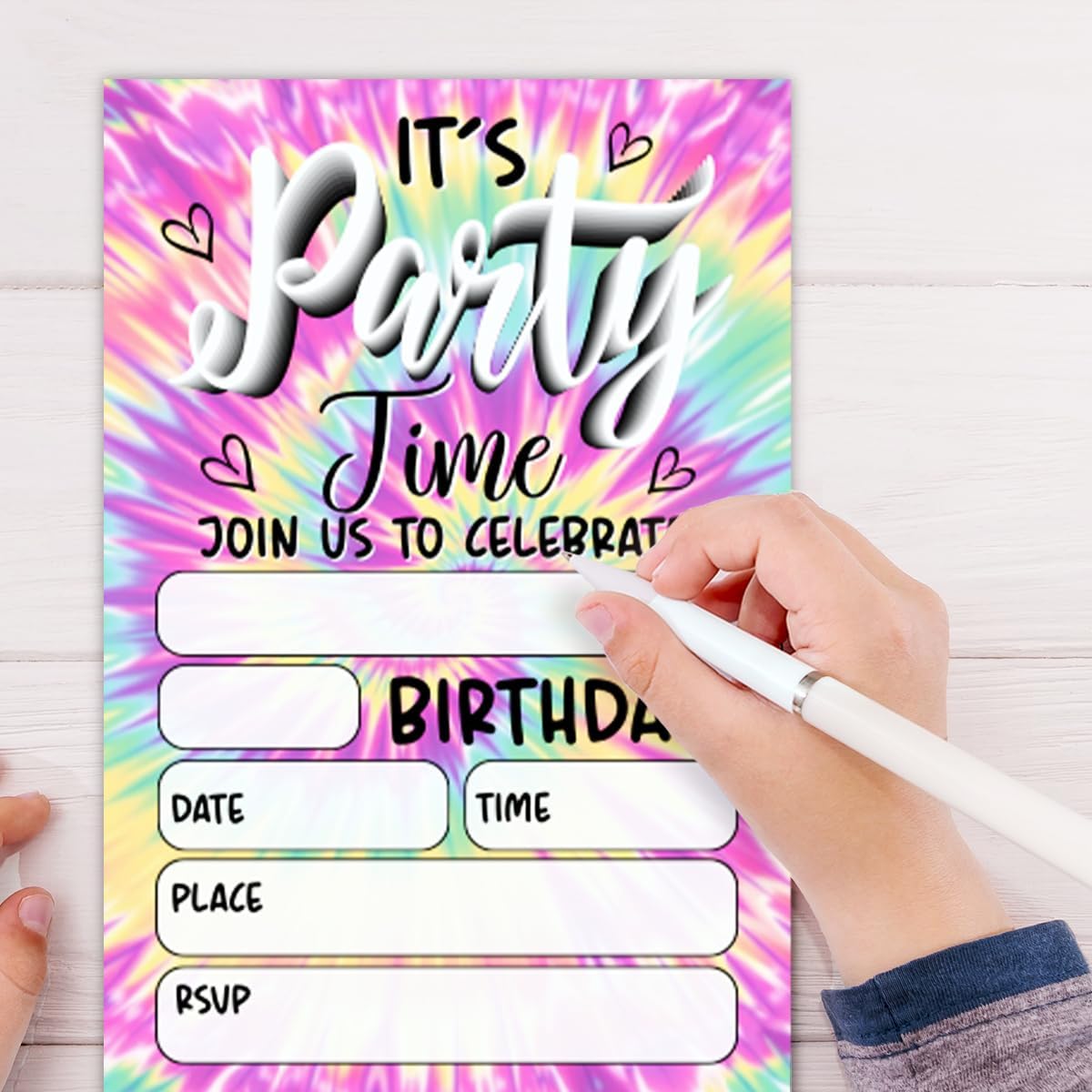 Rainbow Tie Dye Birthday Party Invitations Set