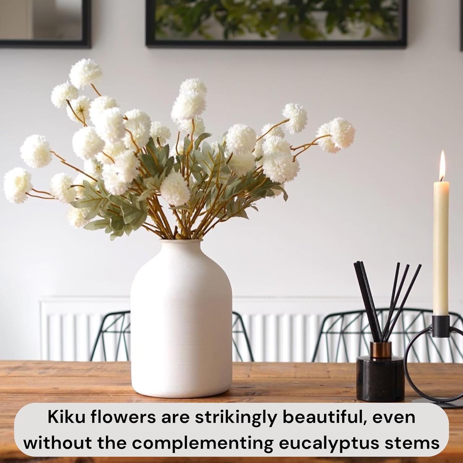 RyddeligHome White Faux Flowers for Vase - 10 Stems Eucalyptus
