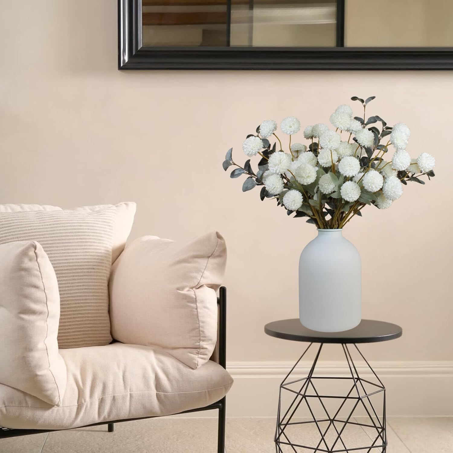 RyddeligHome White Faux Flowers for Vase - 10 Stems Eucalyptus