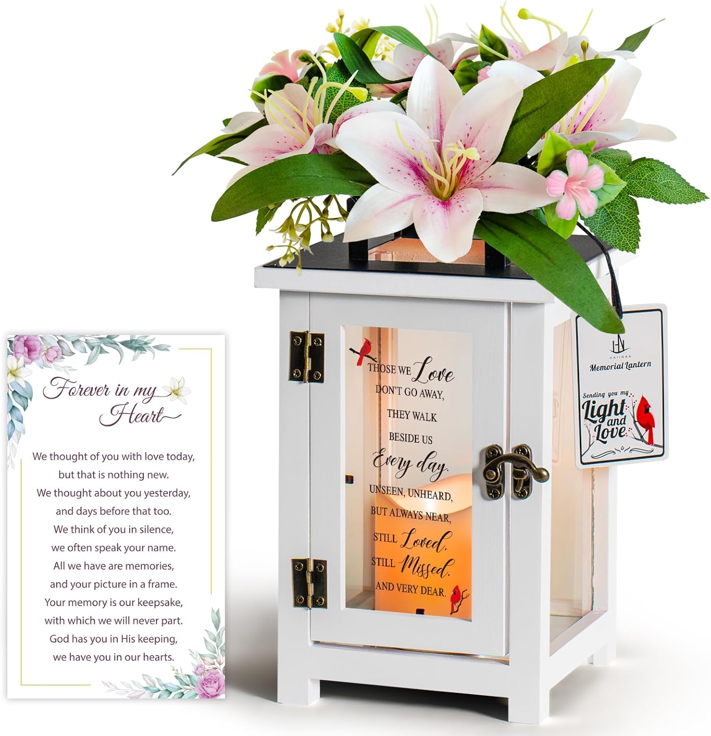 Sympathy Candle Lantern with Lily Flowers for Loss of Loved One