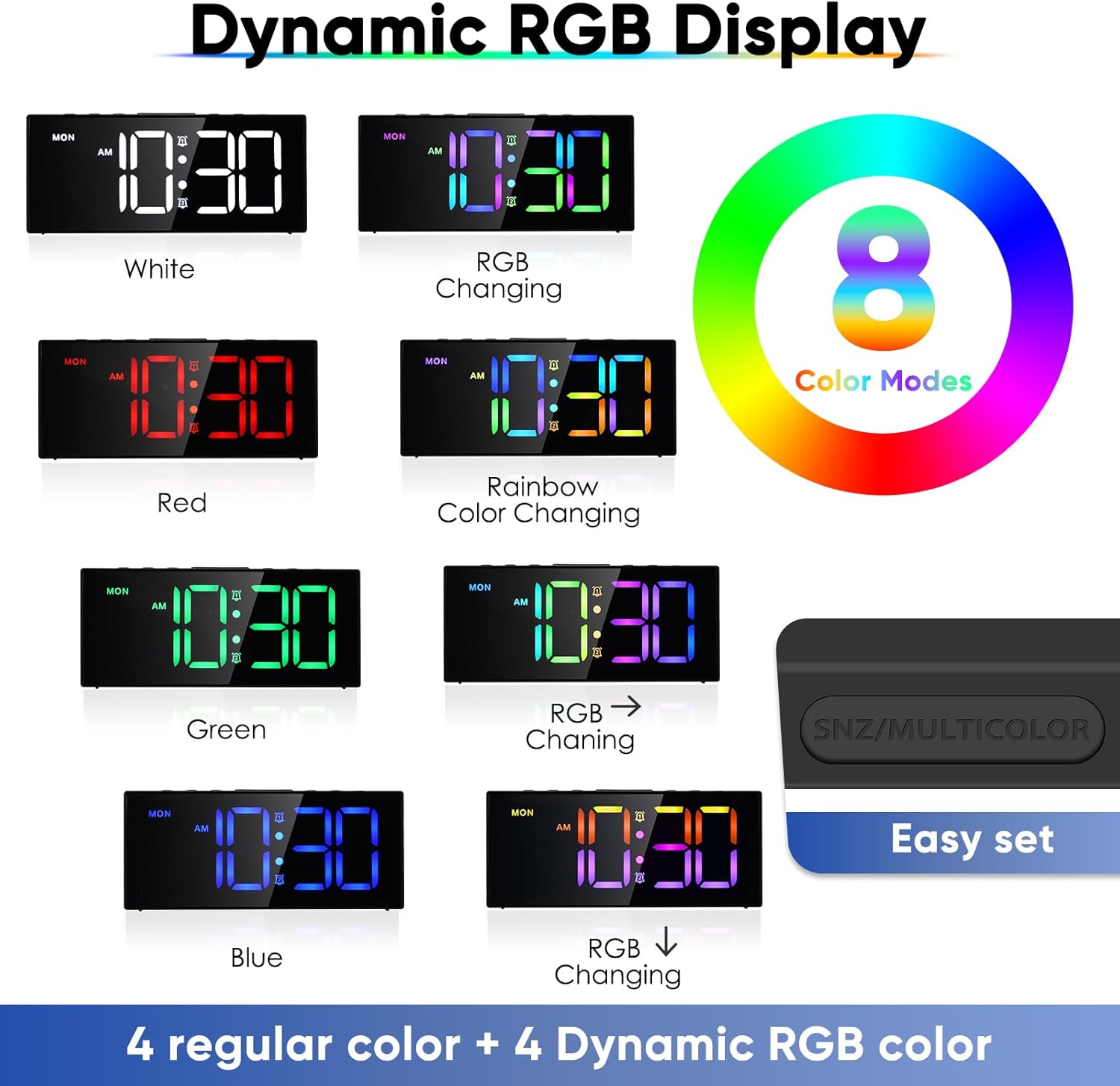 Tetino Loud Alarm Clock with RGB Display and Snooze