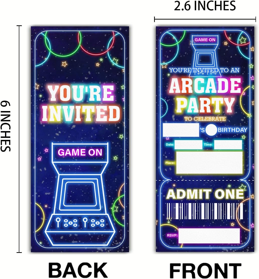 Arcade Party Invitations Set of 20 with Envelopes