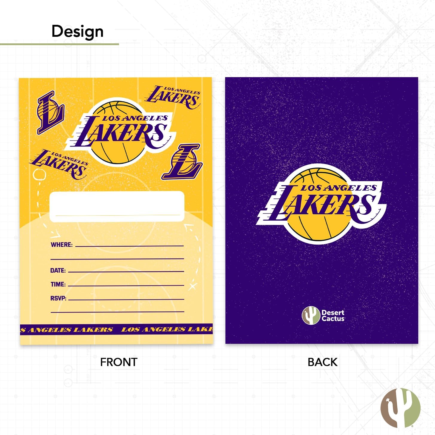 Desert Cactus LA Lakers Invitations 10 Count With Envelopes