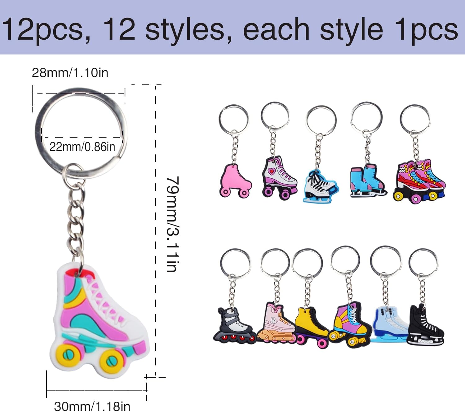 12pcs Roller Skate Keychains Keyring Bag Charm Party Decor