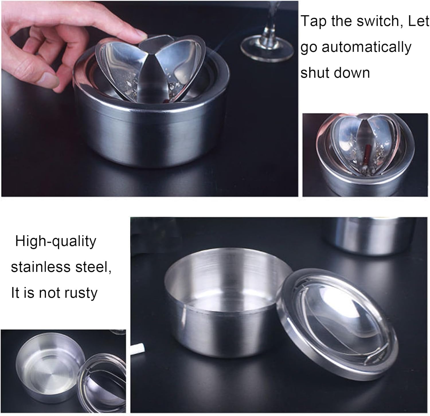 Hanlongyu Windproof Stainless Steel Ashtray with Lid