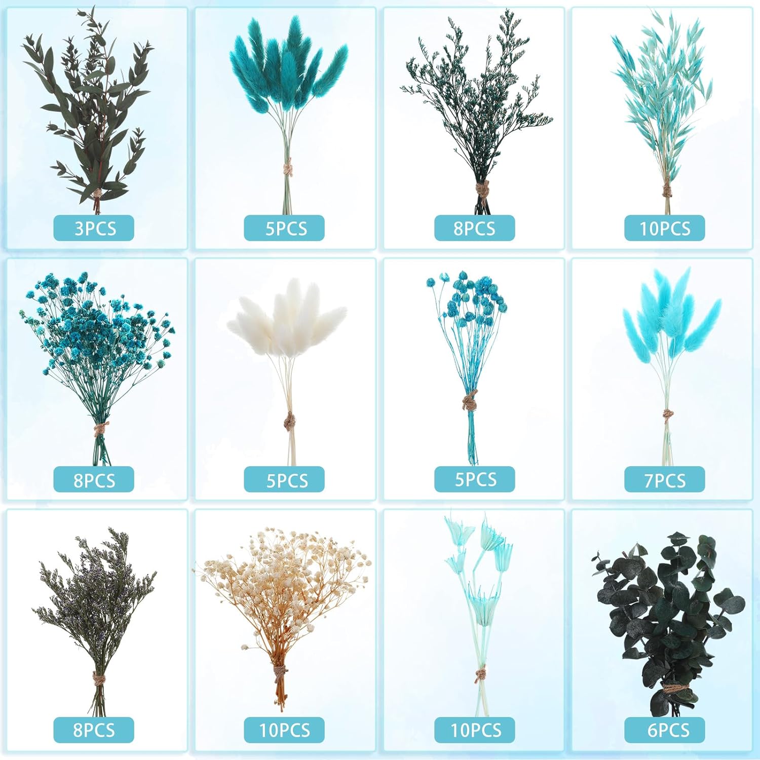 12 Pieces DIY Natural Dried Flower Set Blue