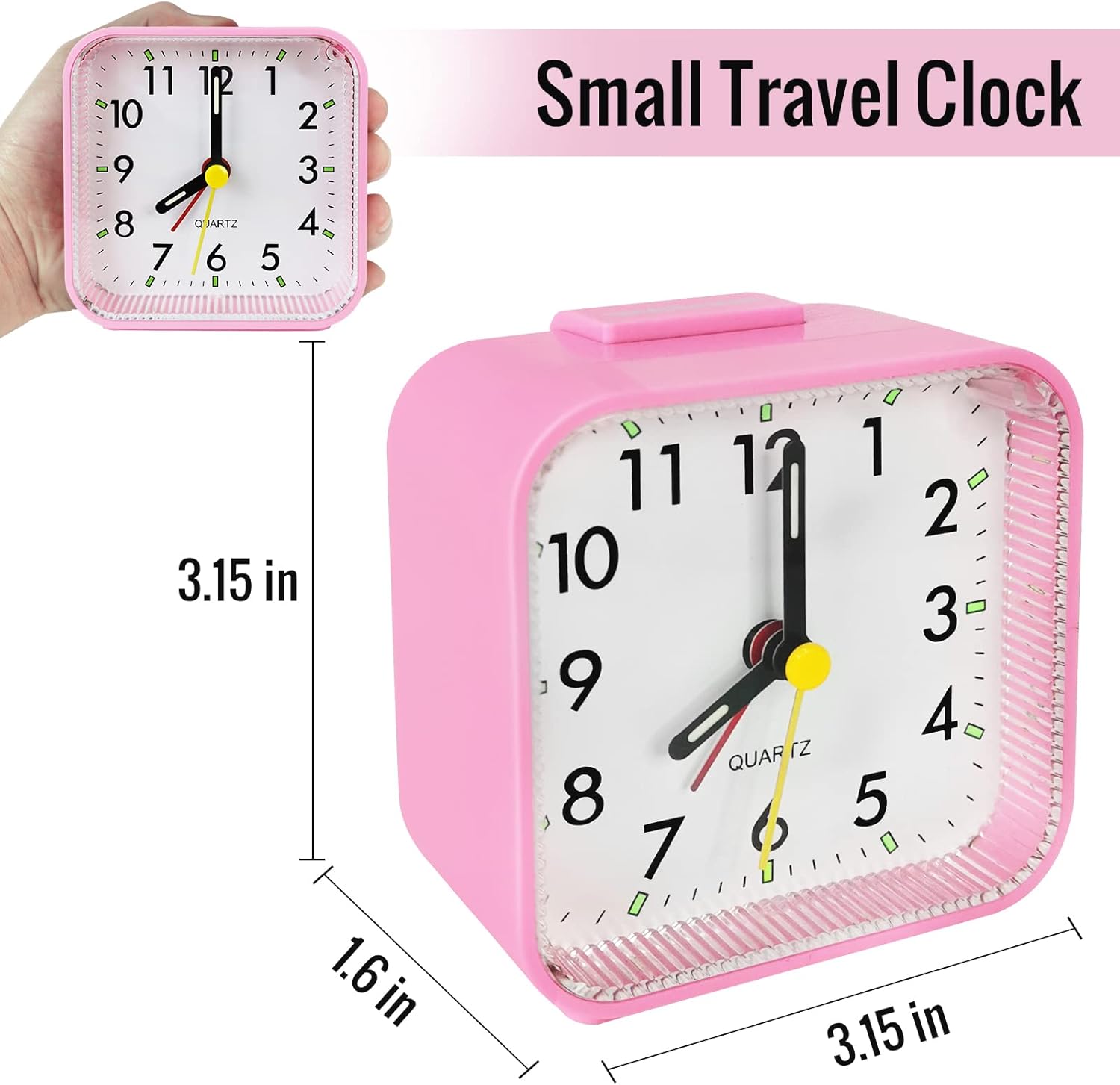 Small Pink Kids Desk Alarm Clock with Quiet Scanning Sound