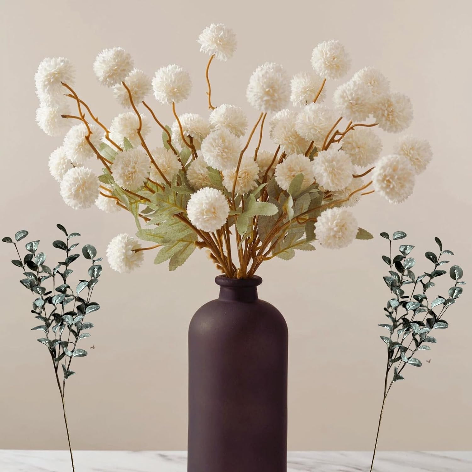 RyddeligHome White Faux Flowers for Vase - 10 Stems Eucalyptus