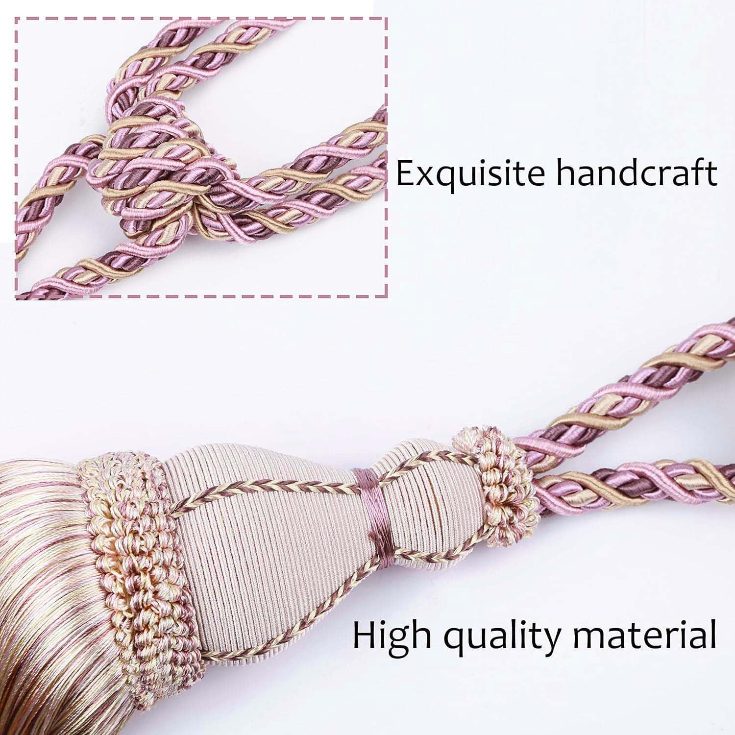 BEL AVENIR 2 Pack Tassel Curtain Holdbacks with Rope Pink Purple
