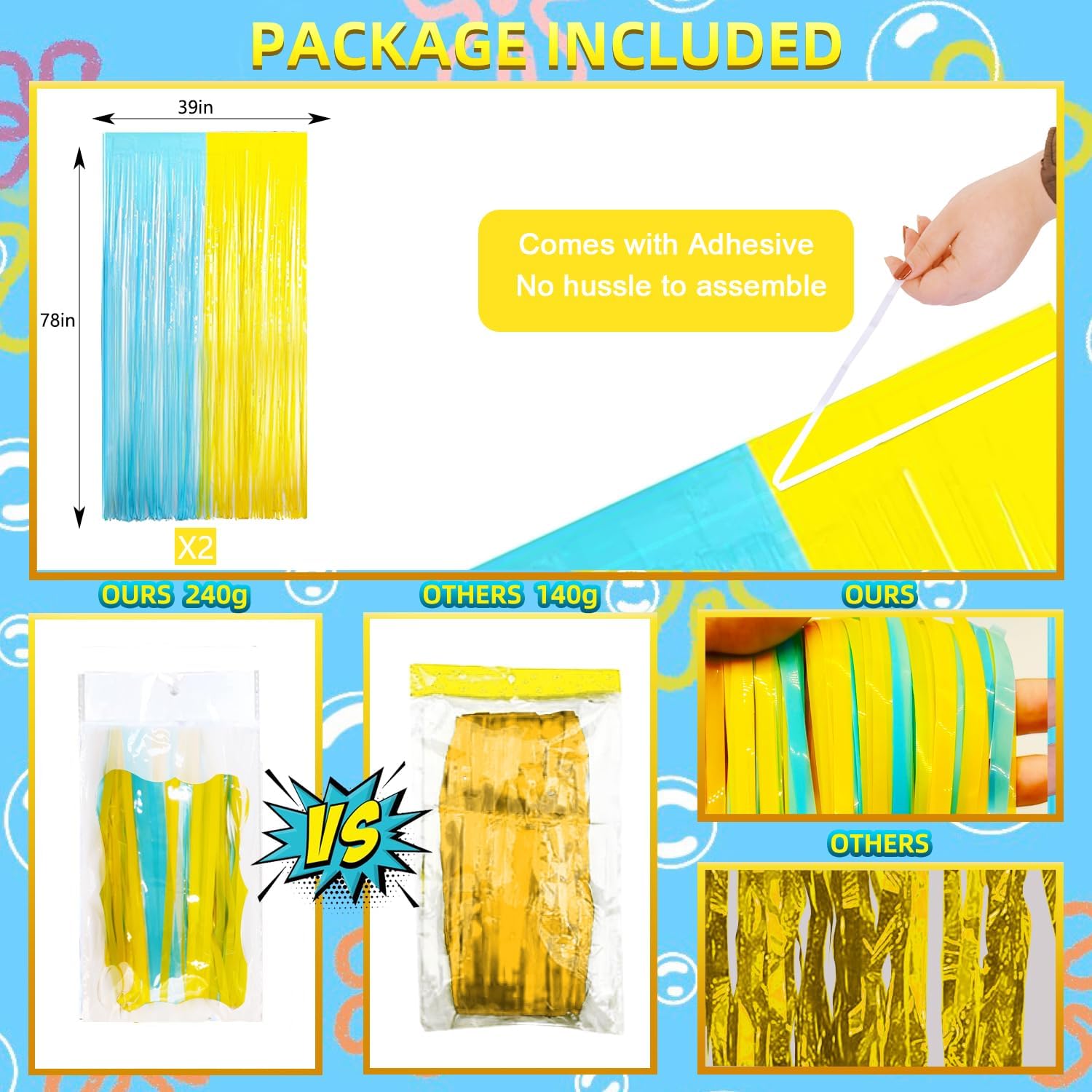 Sponge Birthday Party Decorations 2 Pack Foil Fringe Curtains