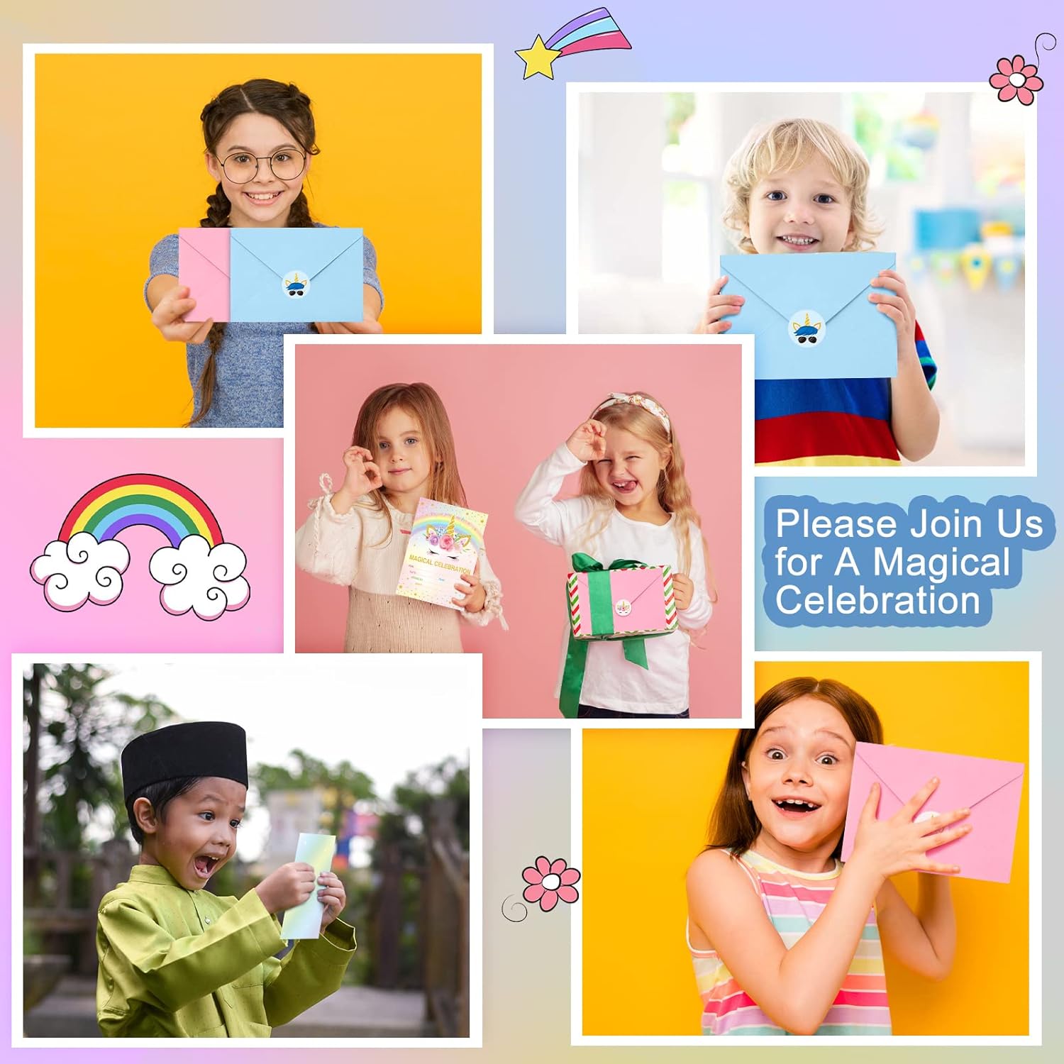 Tallew Unicorn Party Invitation Set 24pcs