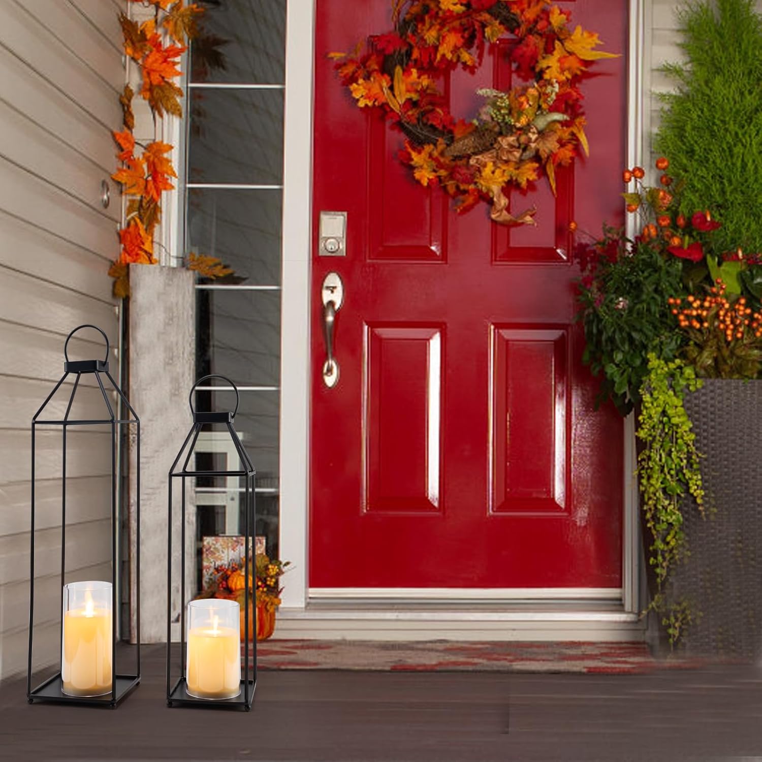 ELEATTRUN Outdoor Candle Lantern Set of 2