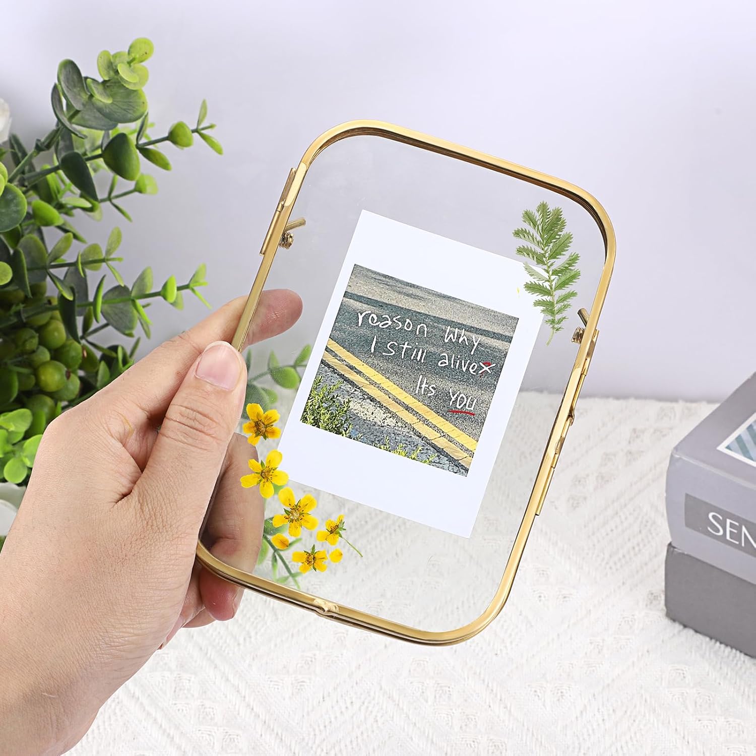 4x6 Inch Double Glass Pressed Flower Frame with Gold Frame