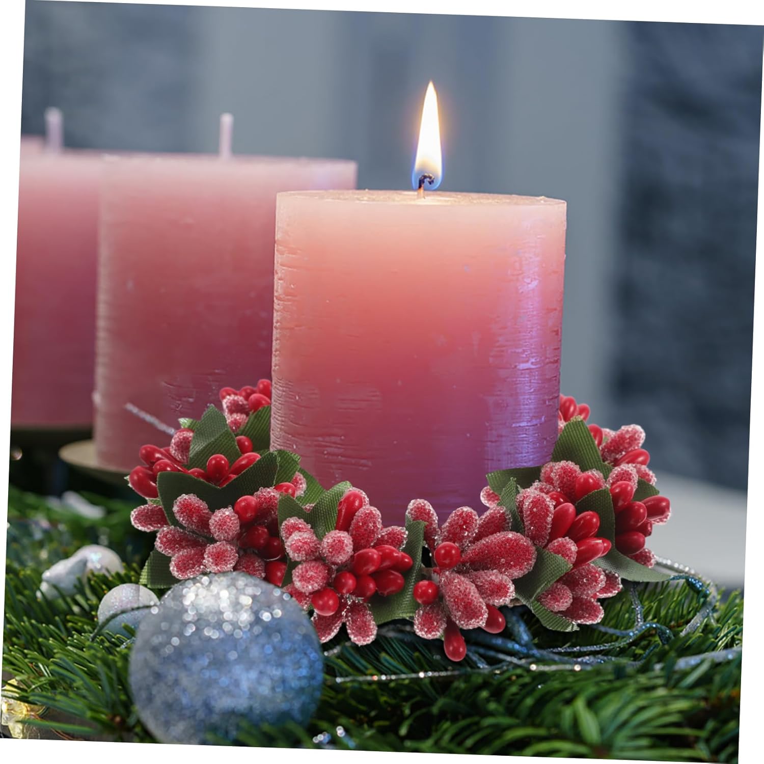 Artificial Red Berries Candle Wreath Decor