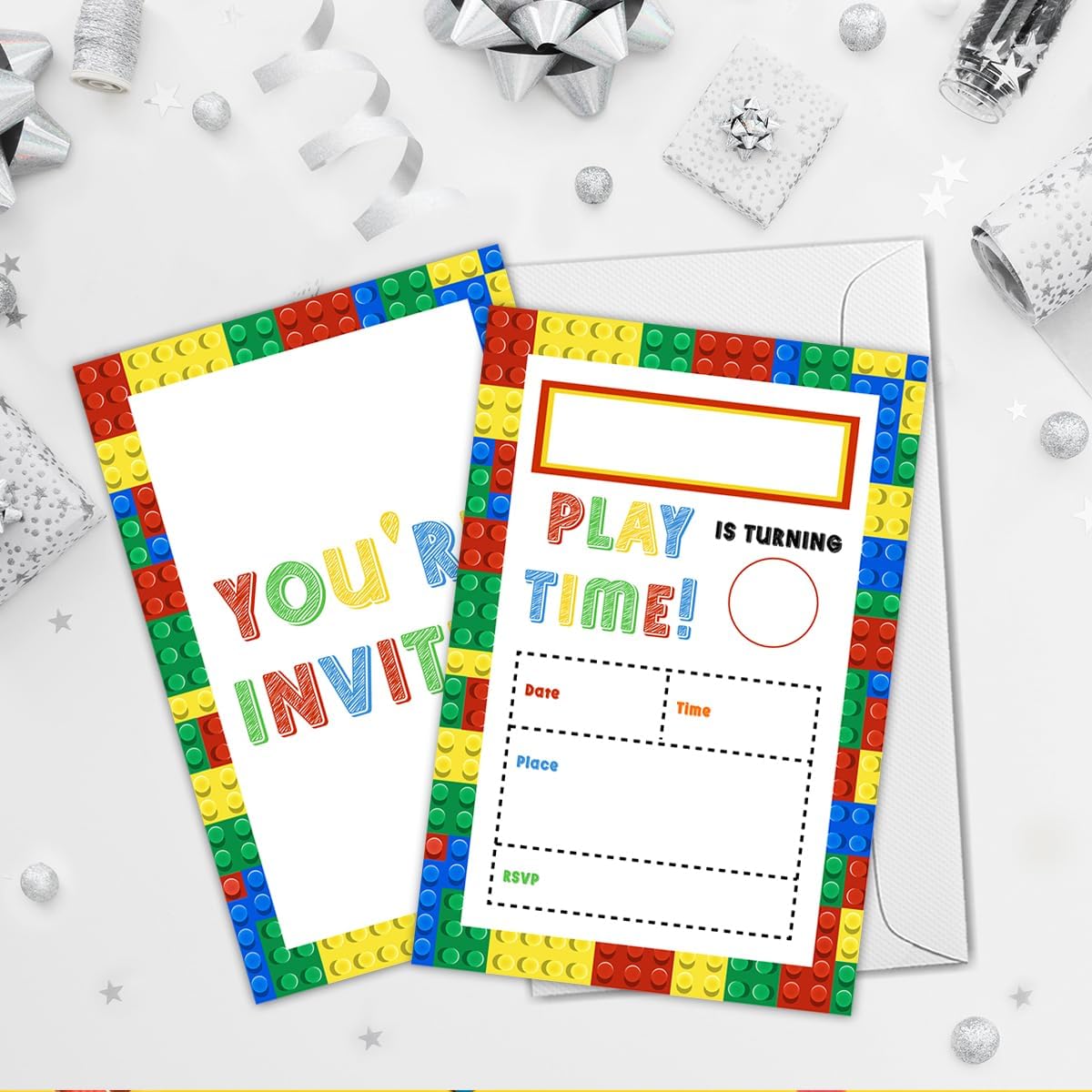 Qlnuk Building Blocks Birthday Invites With Envelopes Set of 20