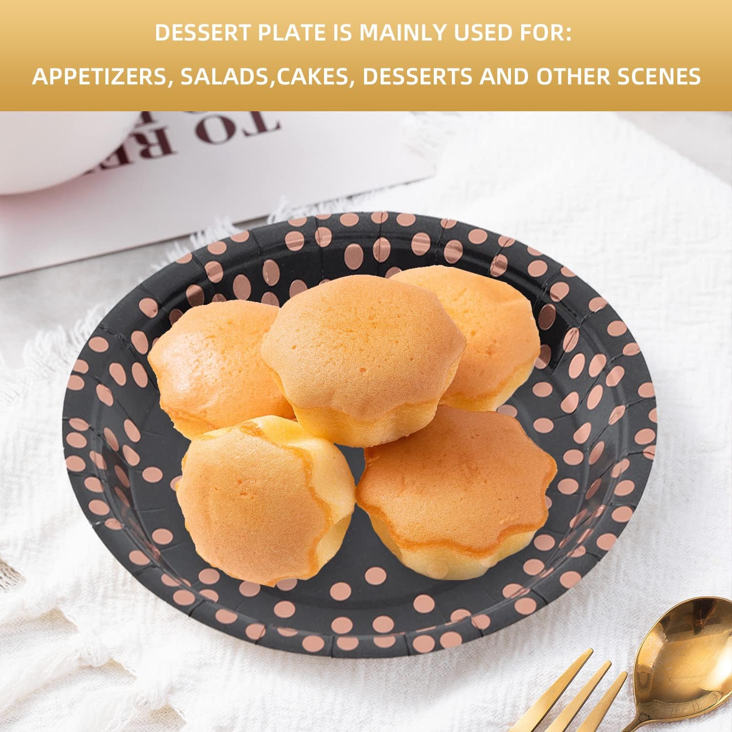 Black and Rose Gold Paper Plates 100 Pack 7 Inch