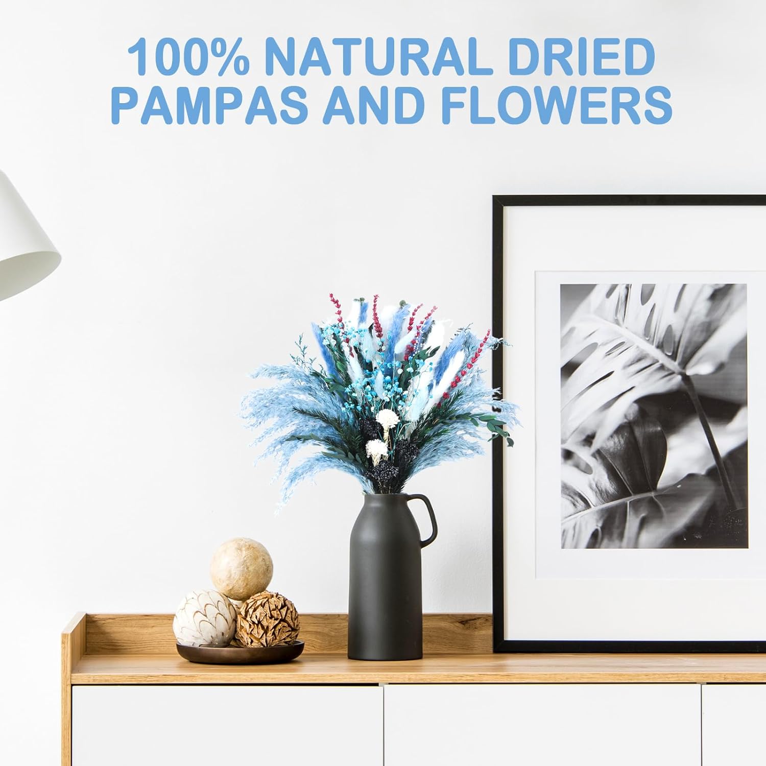 Blue Dried Flower Bouquet Boho Decor 17 Inch