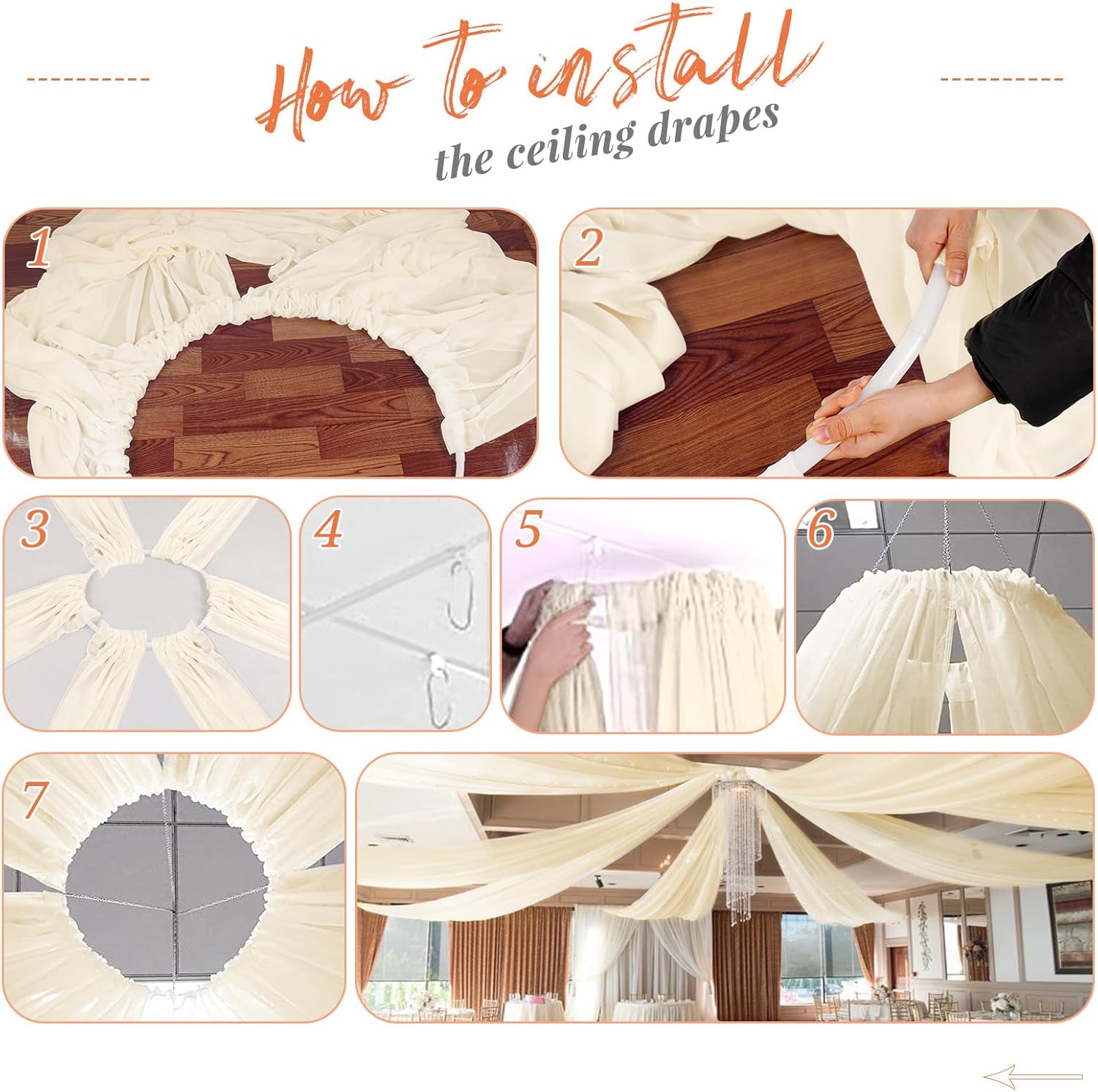 6 Panels Beige Ceiling Drapes for Wedding Decorations