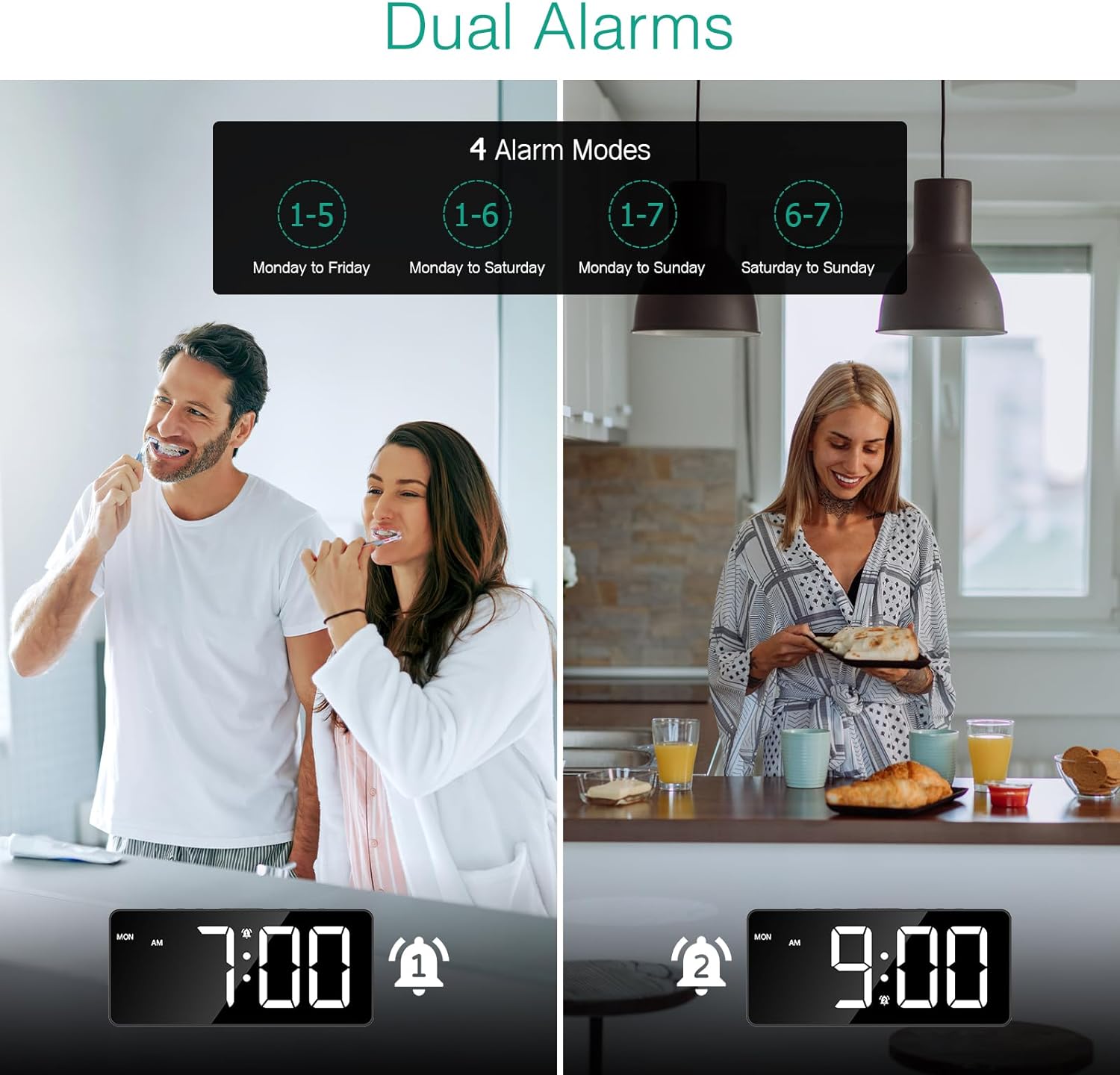 ORIA Digital Alarm Clock with Large Display and Adjustable Brightness