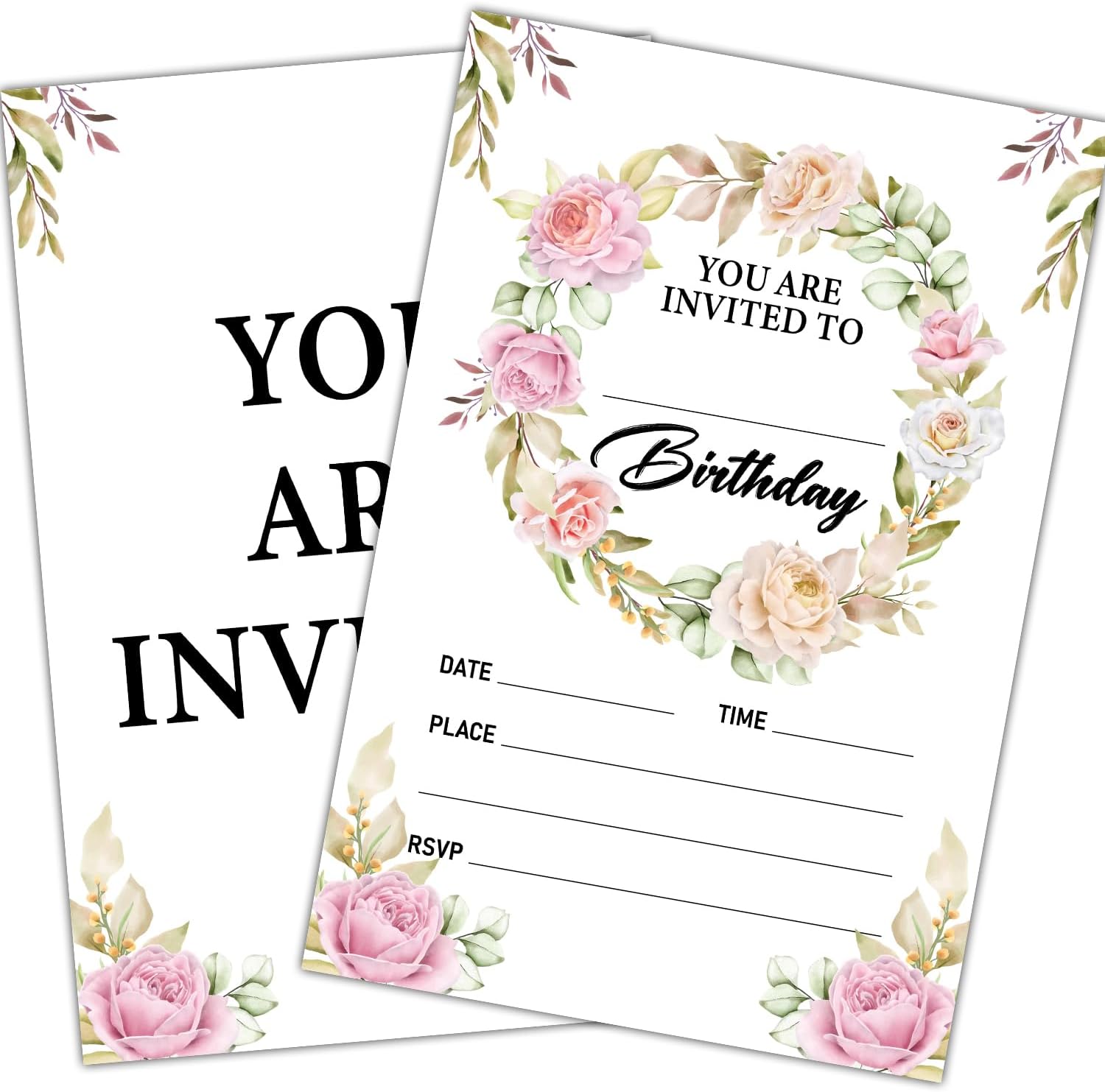Pink Floral Birthday Party Invitations 20 Pcs with Envelopes