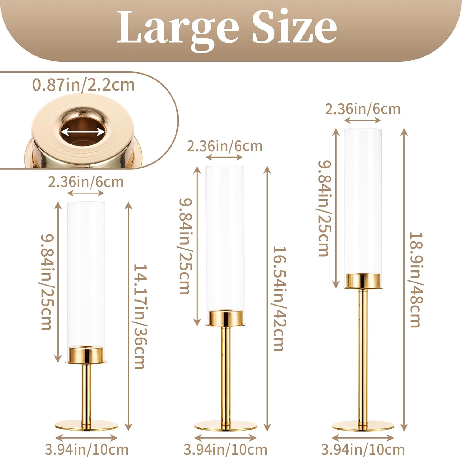 Sziqiqi Gold Taper Candle Holder 6 Pcs Hurricane Centerpieces