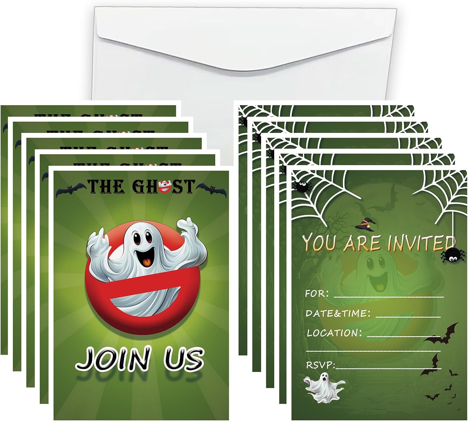 Ghost Party Invitation Cards Halloween Magic Theme Spiderweb Design