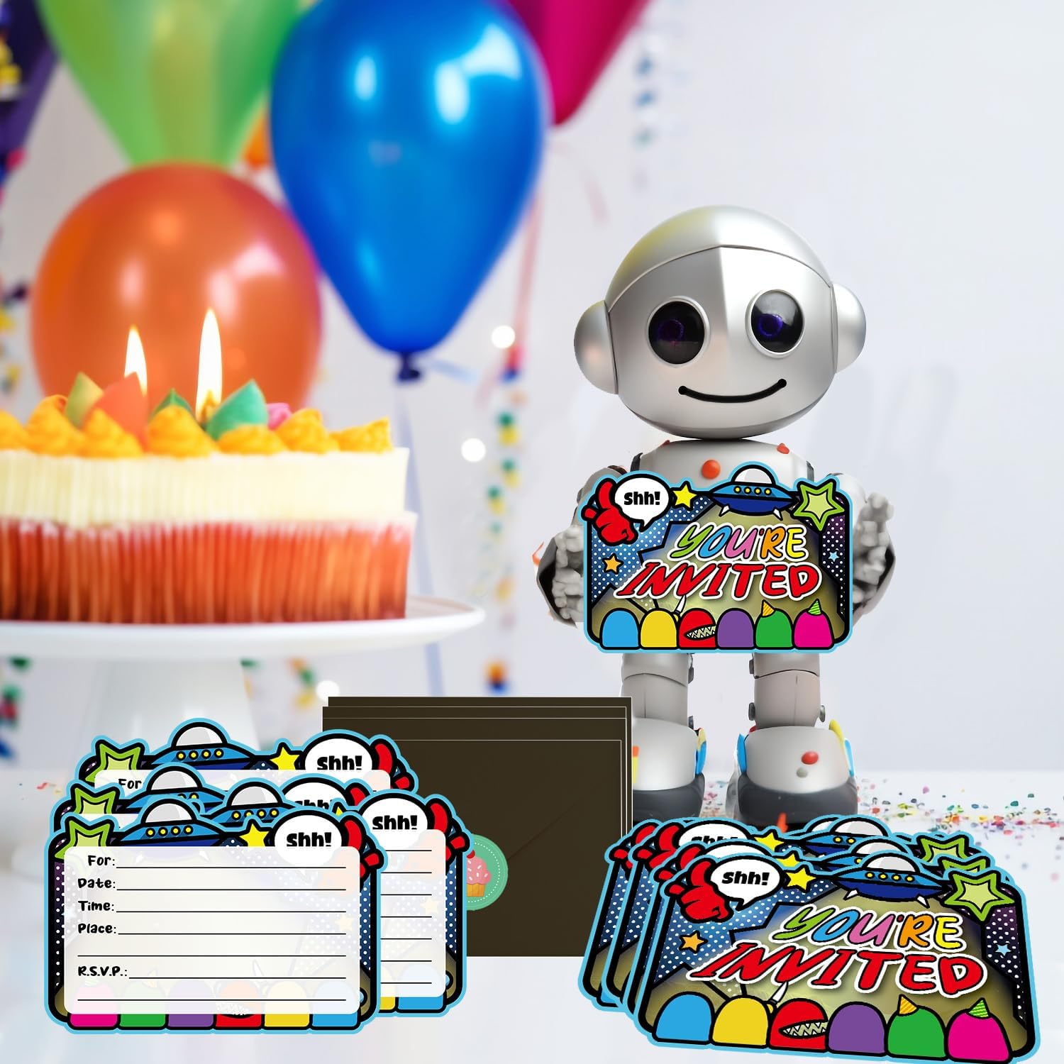 20pcs Space Game Birthday Invitations with Sticker Labels