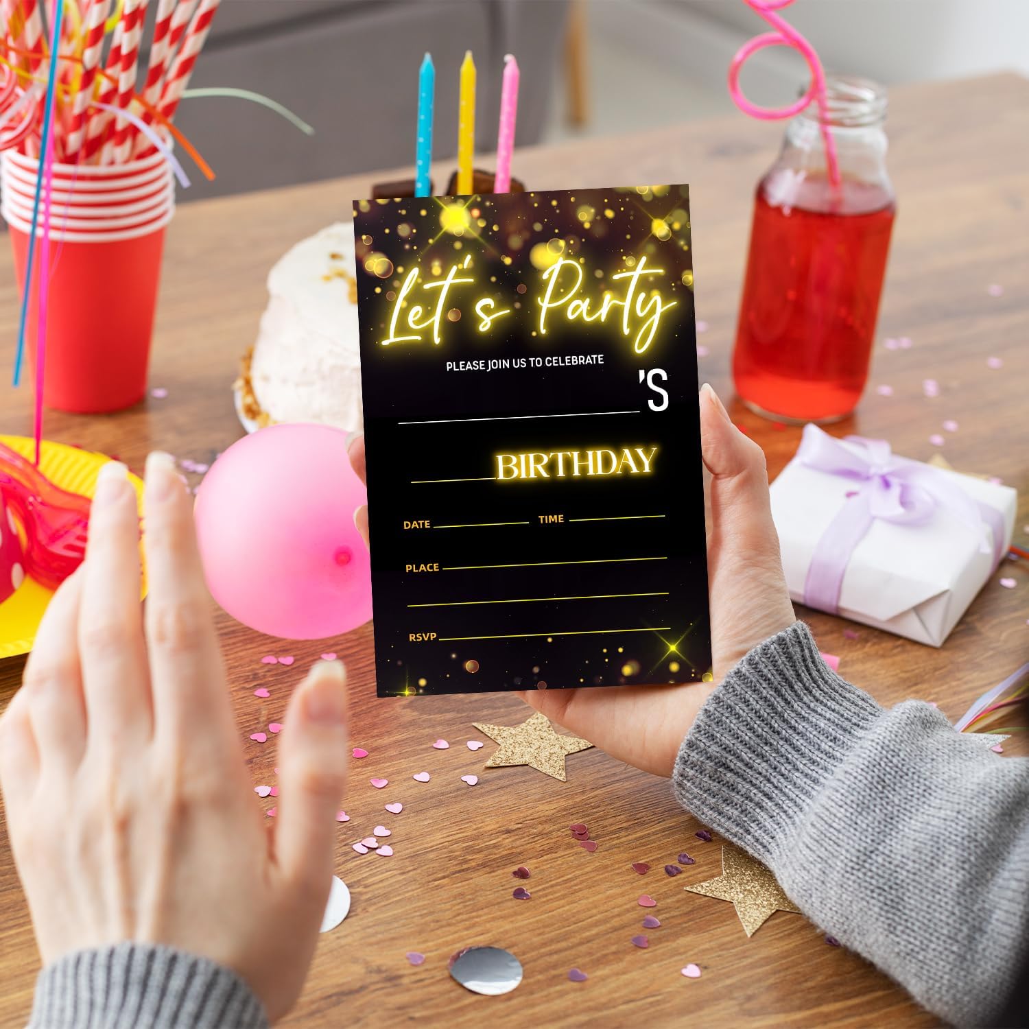 Lets Party Birthday Invites 20 Double Sided with Envelopes