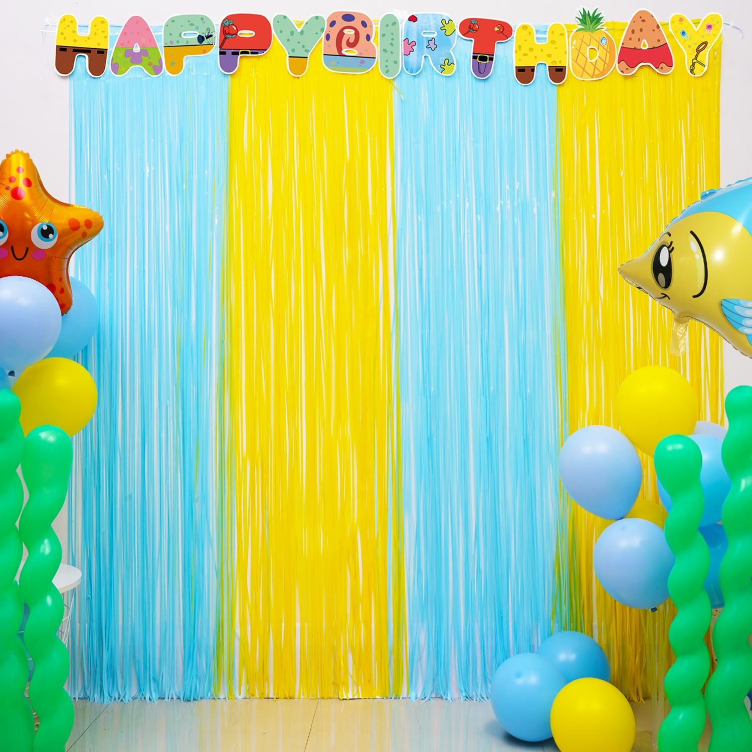 Sponge Birthday Party Decorations 2 Pack Foil Fringe Curtains
