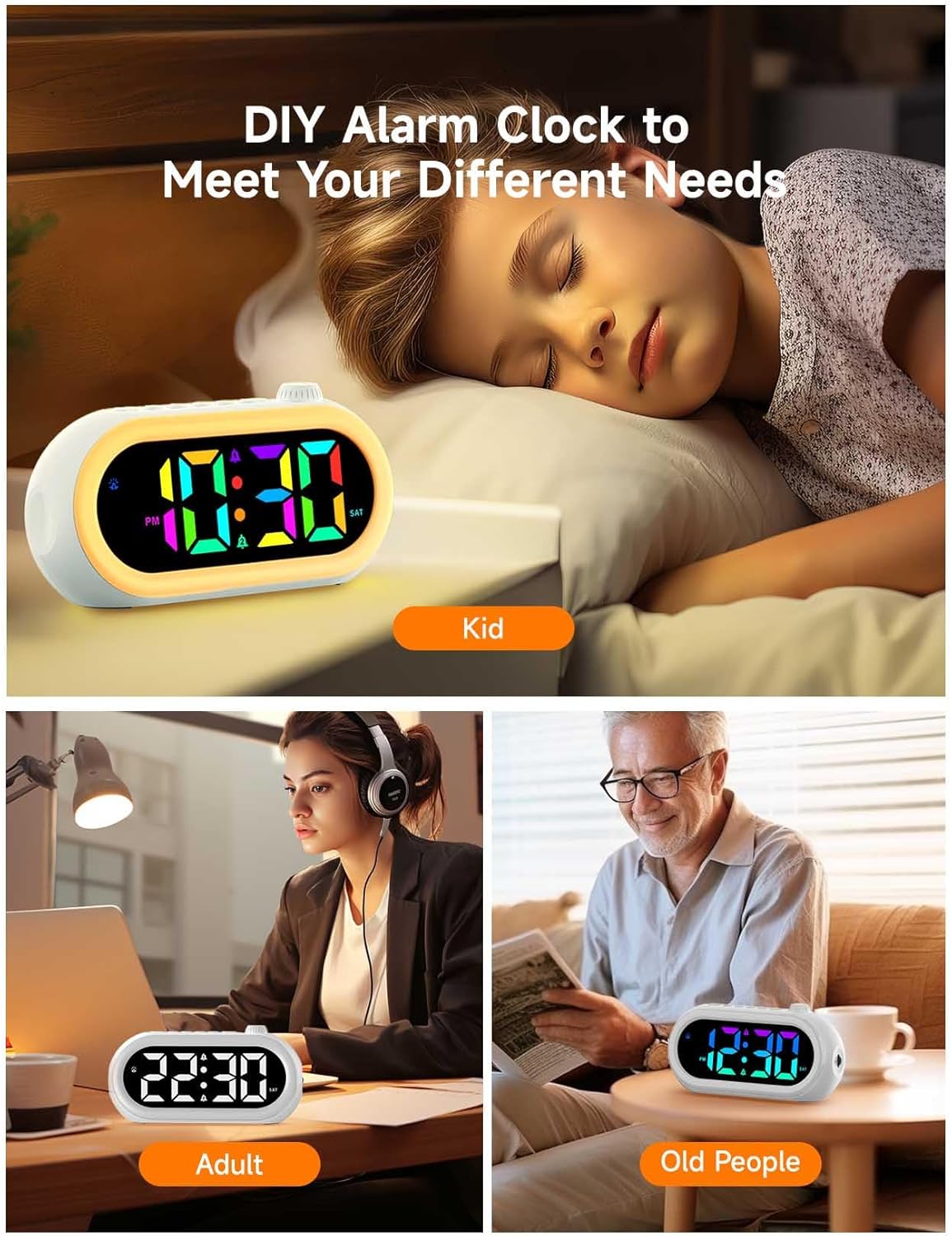 OCUBE Digital Alarm Clocks with Wake Up Light and Dual Alarms