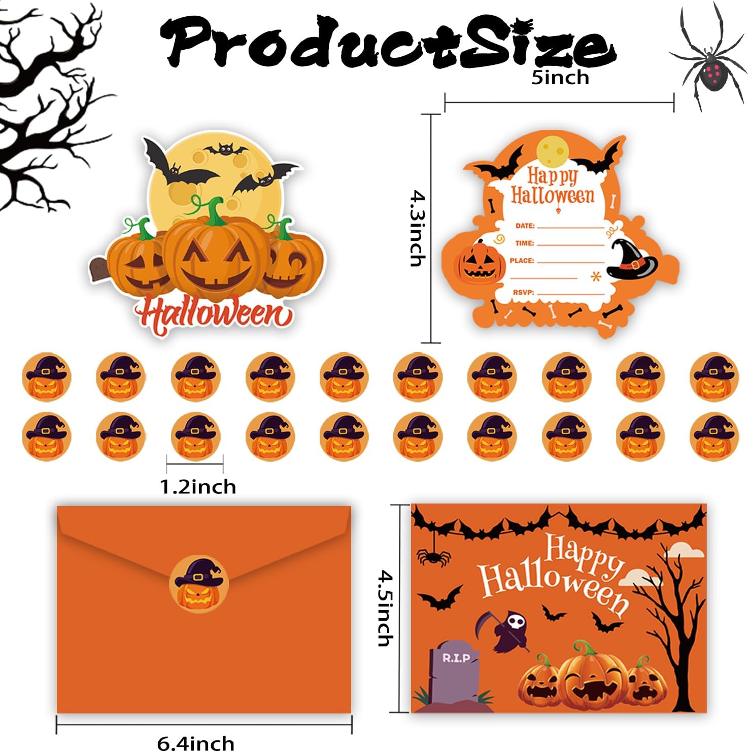 20 Halloween Party Invitations with Envelopes and Stickers