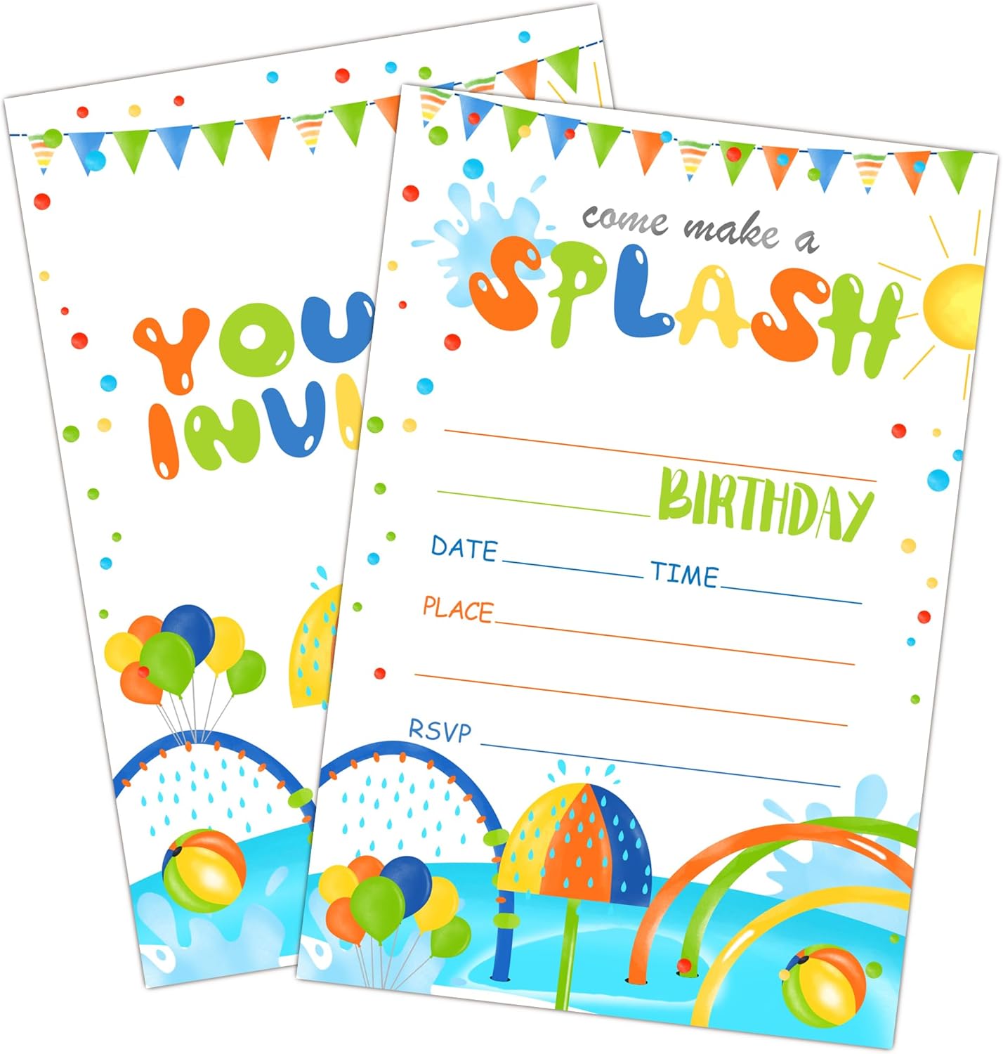 Splash Pad Birthday Invitation 20 Set with Envelopes