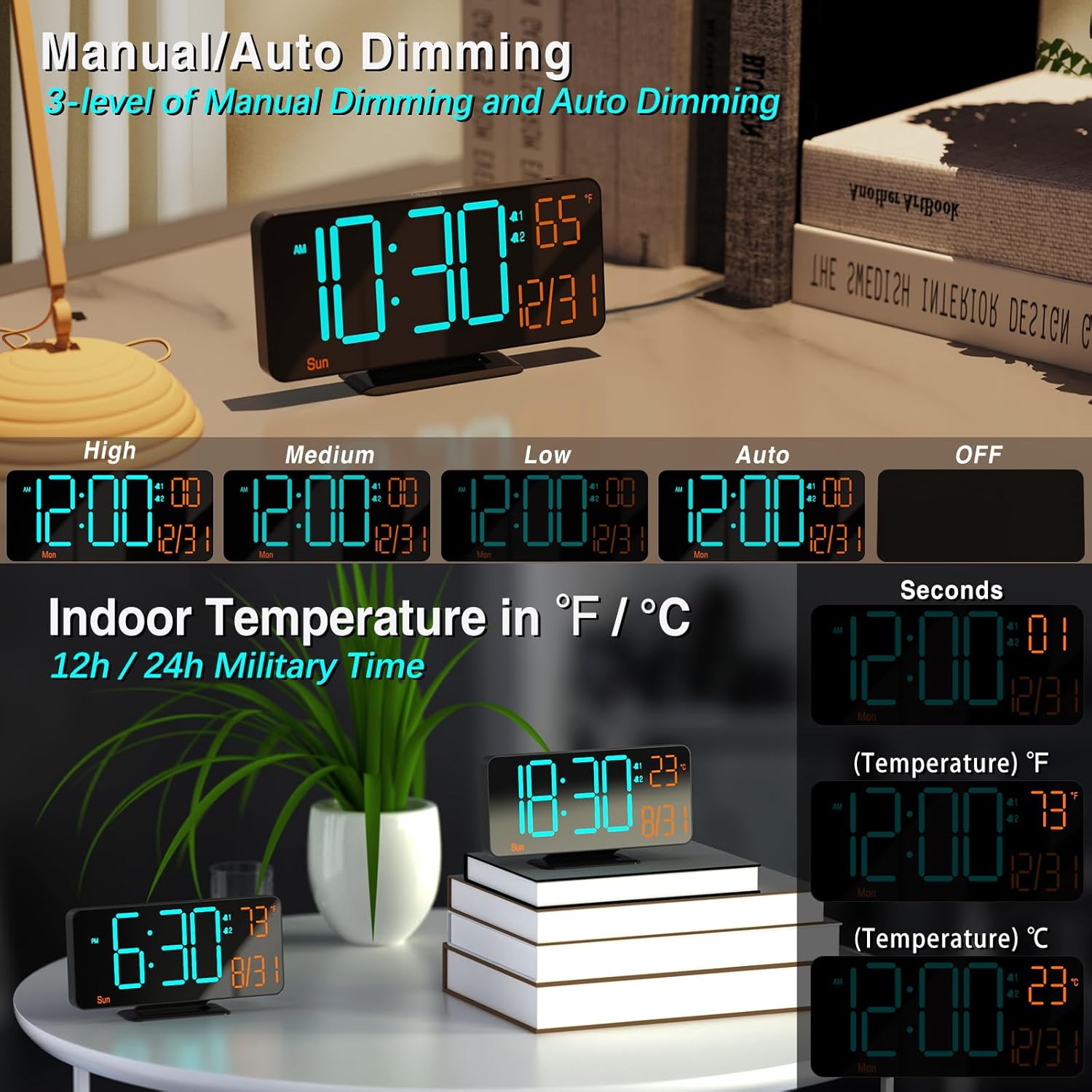 Kosumosu 67 Inch Black Digital Clock with Dual Alarm