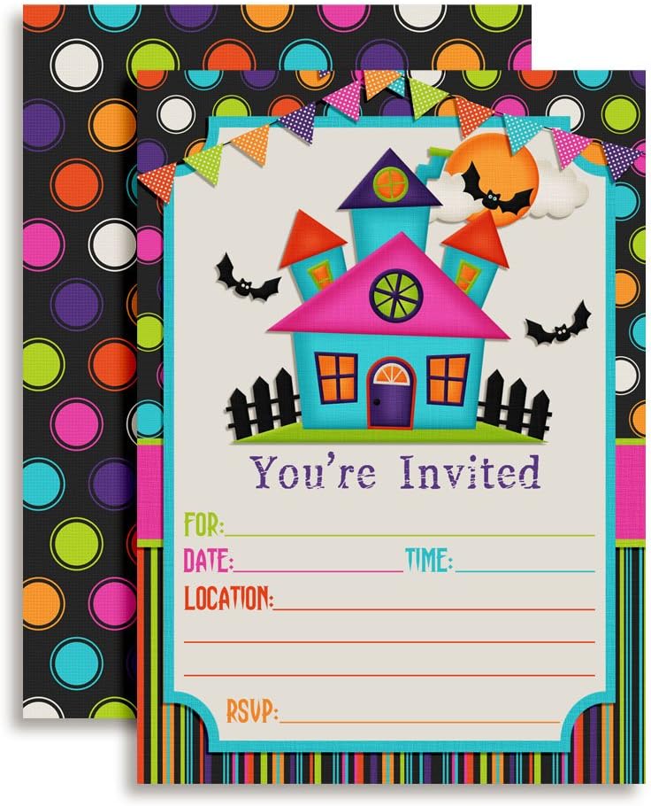 Colorful Haunted House Halloween Invitations 20 Piece Set