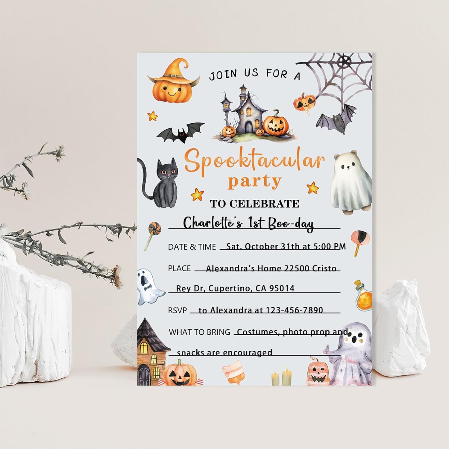 20 Halloween Birthday Invitations with Envelopes