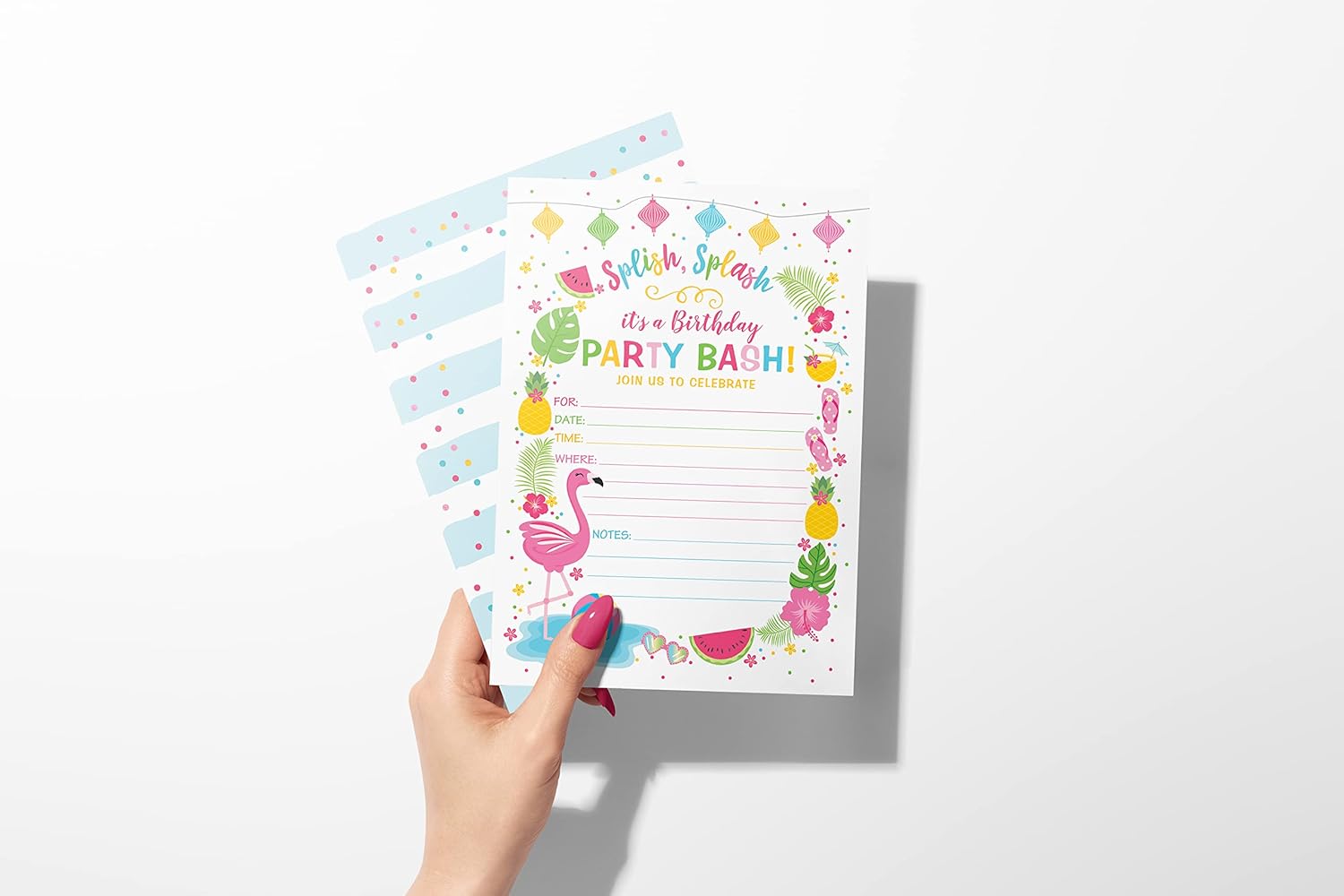 Flamingo Birthday Invite - Summer Pool Party Print - 20 Fill-In Invitations