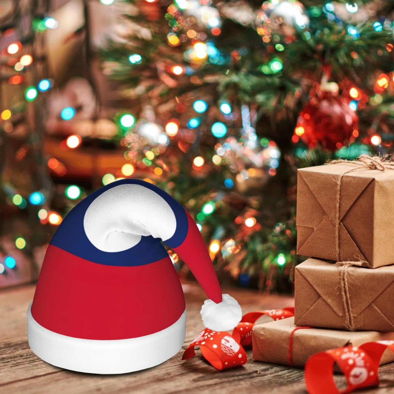 Laos Flag Christmas Hat with LED Lights