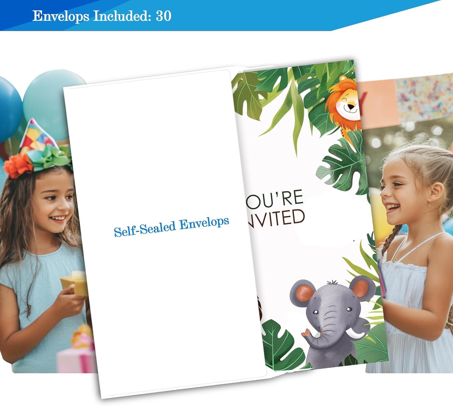 Cute Jungle Animals Birthday Invitations for Boys 4x6 30 Sets