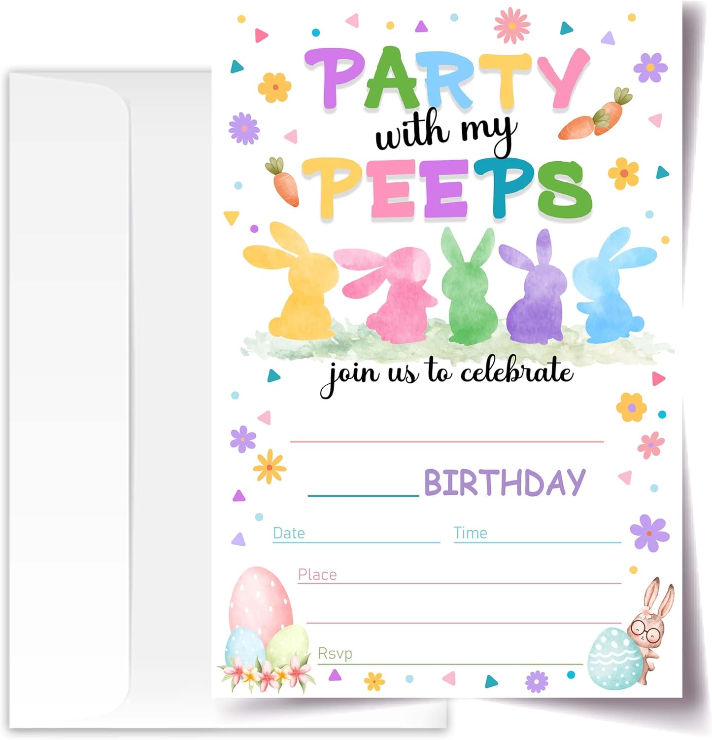 Rabbits Birthday Invitations 4x6 Inches Set of 20