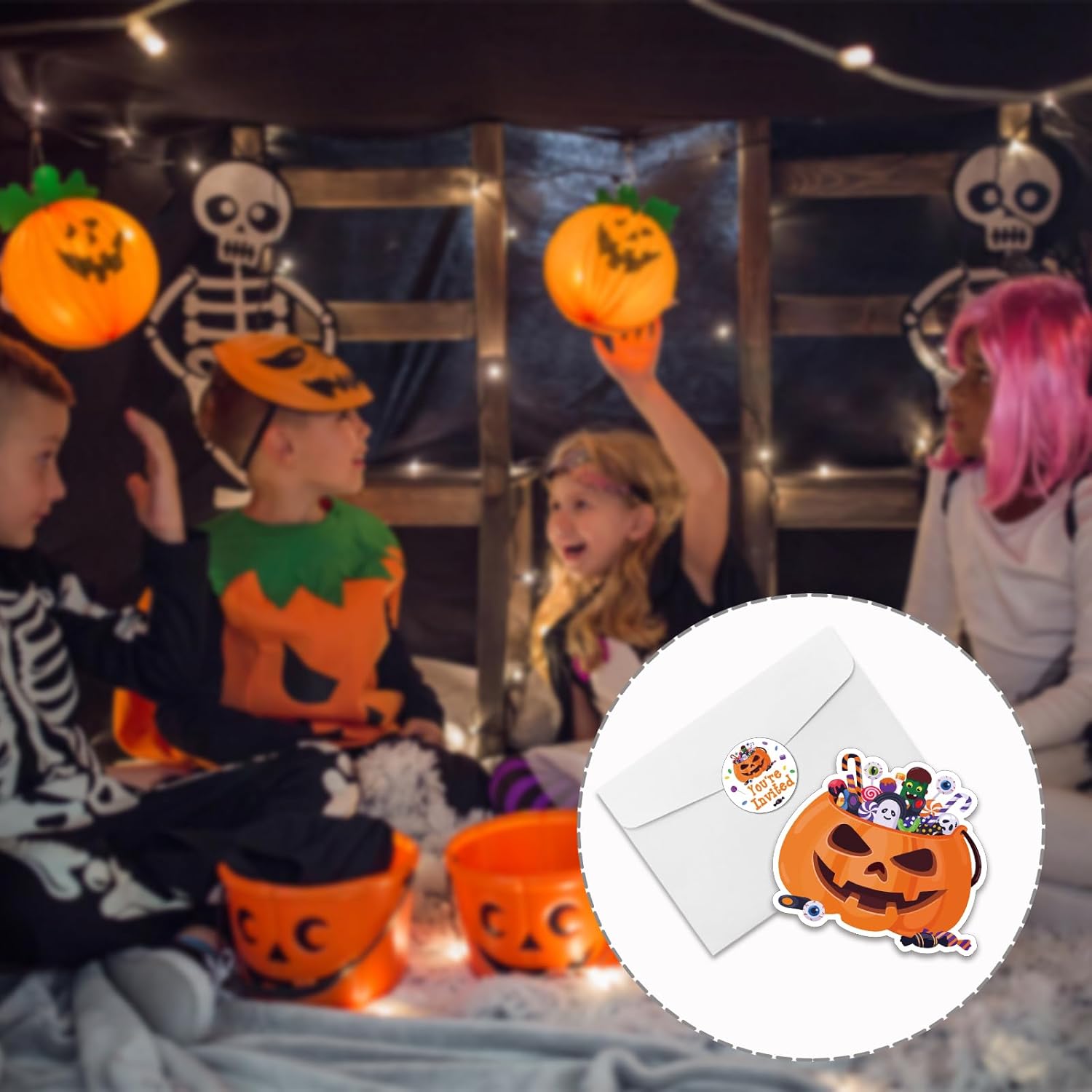Rewidparty Halloween Pumpkin Party Invitations Set of 15