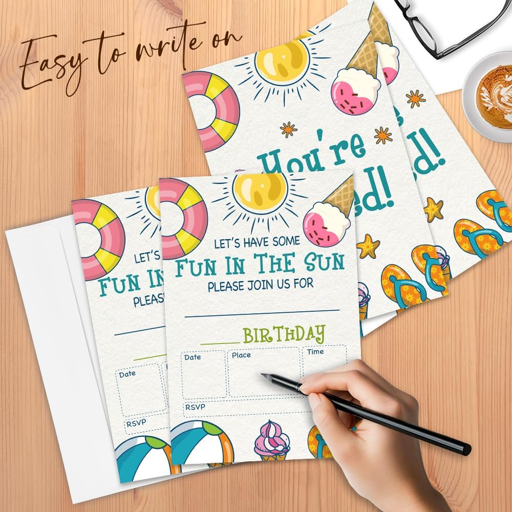 Pool Party Birthday Invitation Cards 4x6 Double Sided