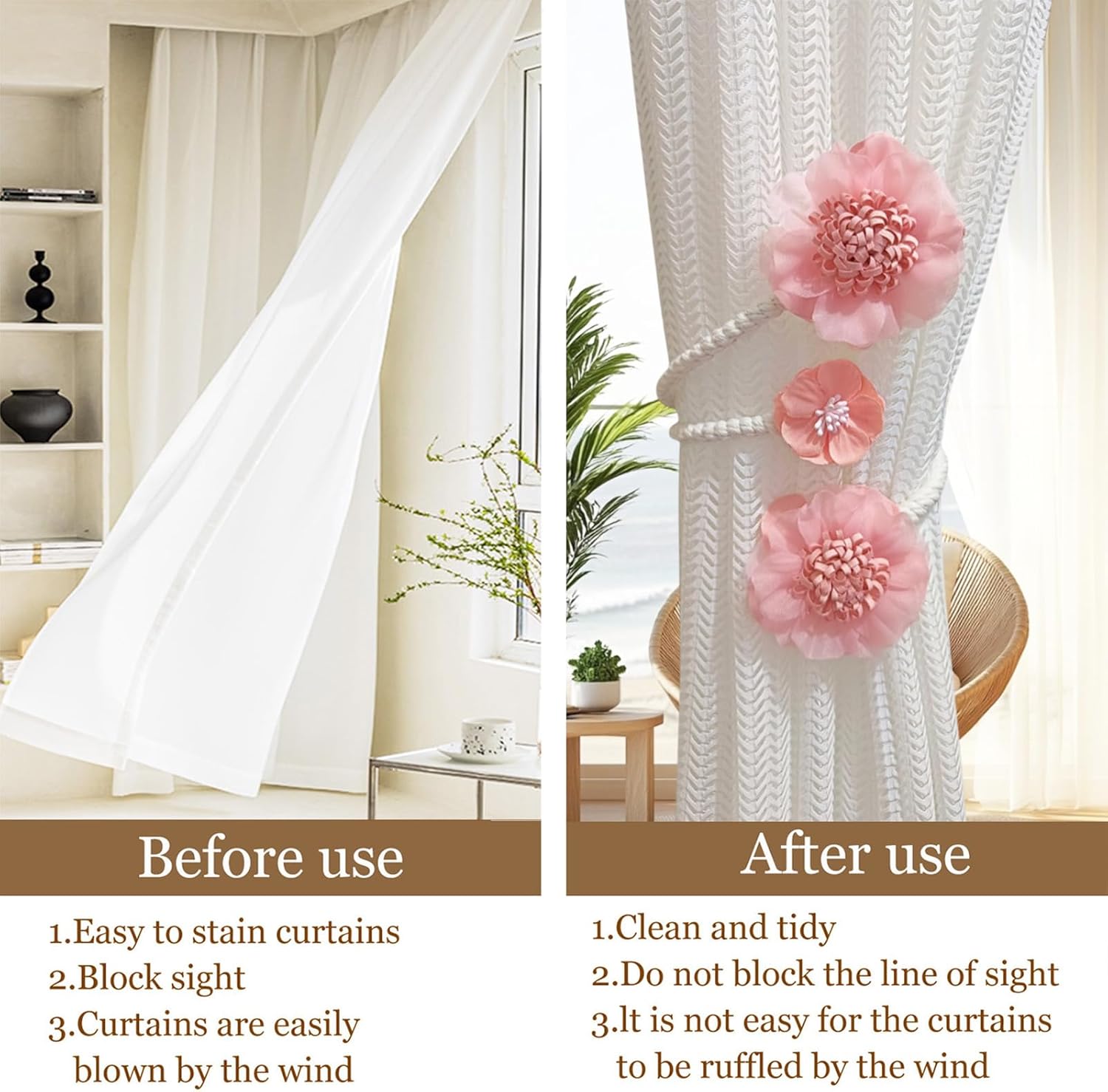 Boho Flower Curtain Tie Backs Cherry Blossom Design